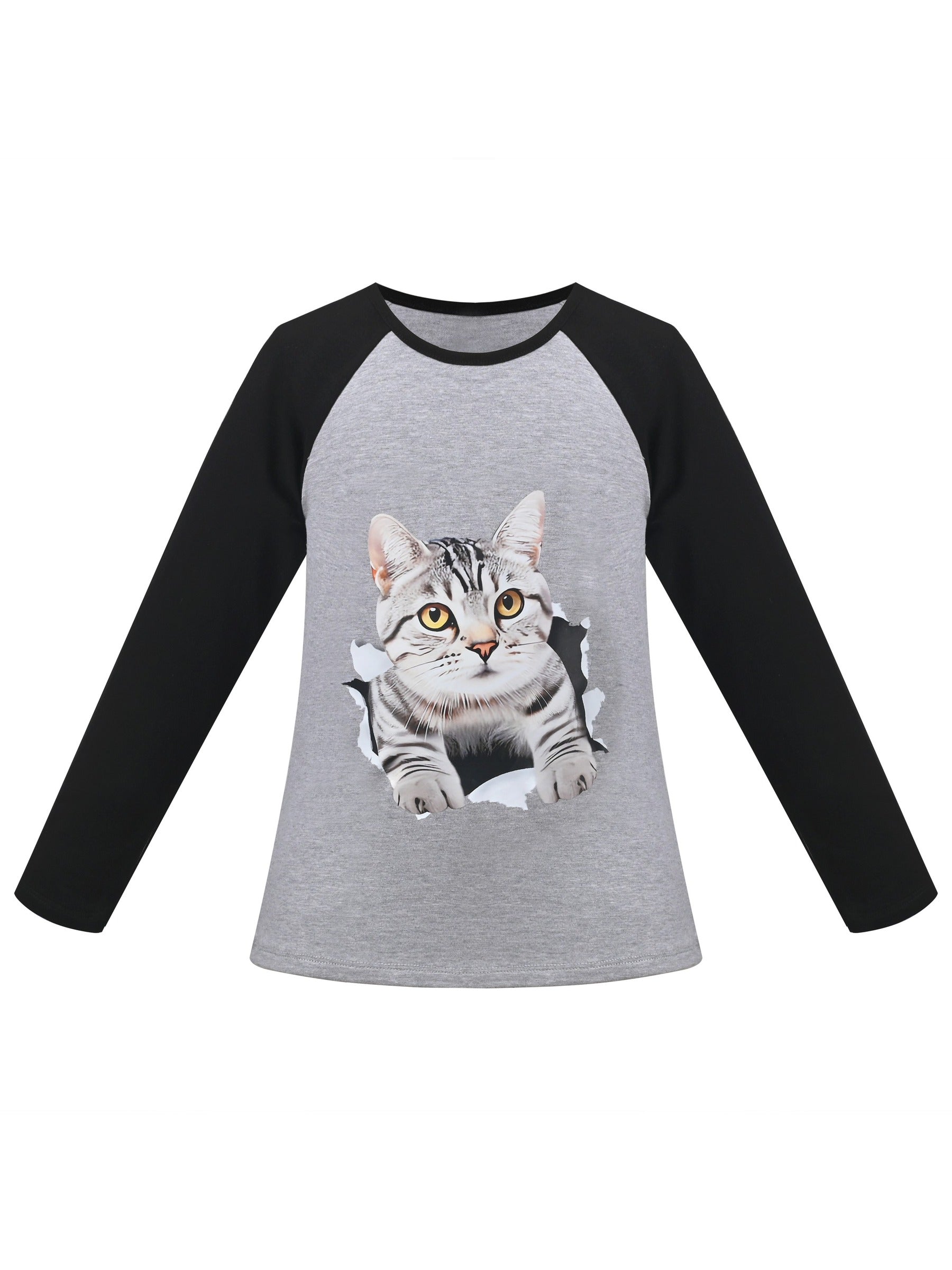 Girls Top Shirt Long Sleeve Pink Striped Valentine Crewneck Soft Casual Gray