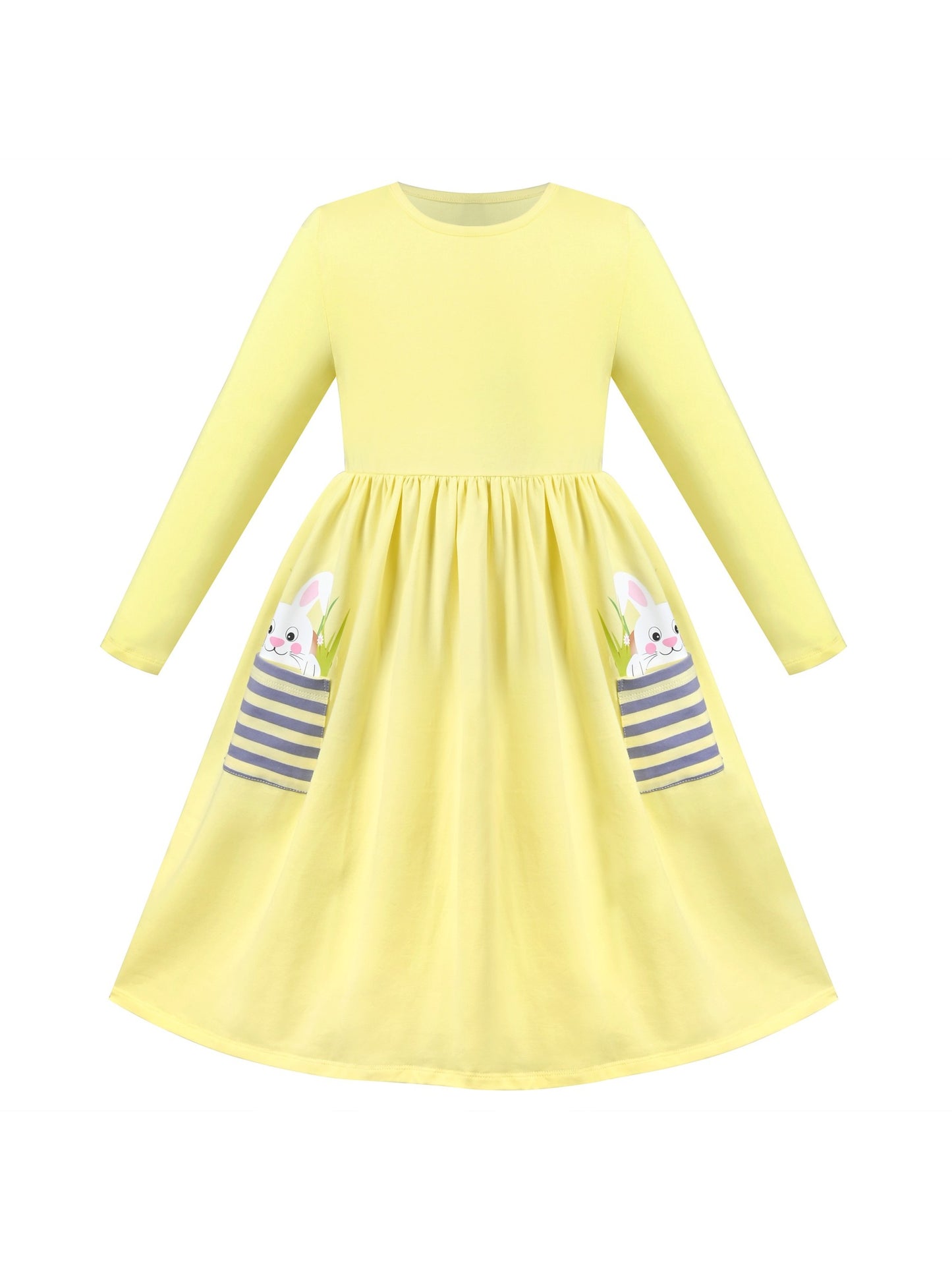 Girls Dress Yellow Casual Cotton Long Sleeve Dress Yellow