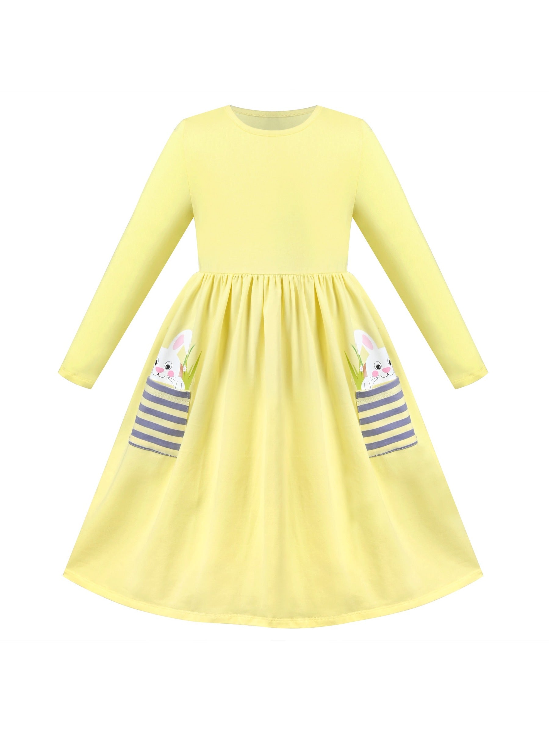Girls Dress Yellow Casual Cotton Long Sleeve Dress Yellow