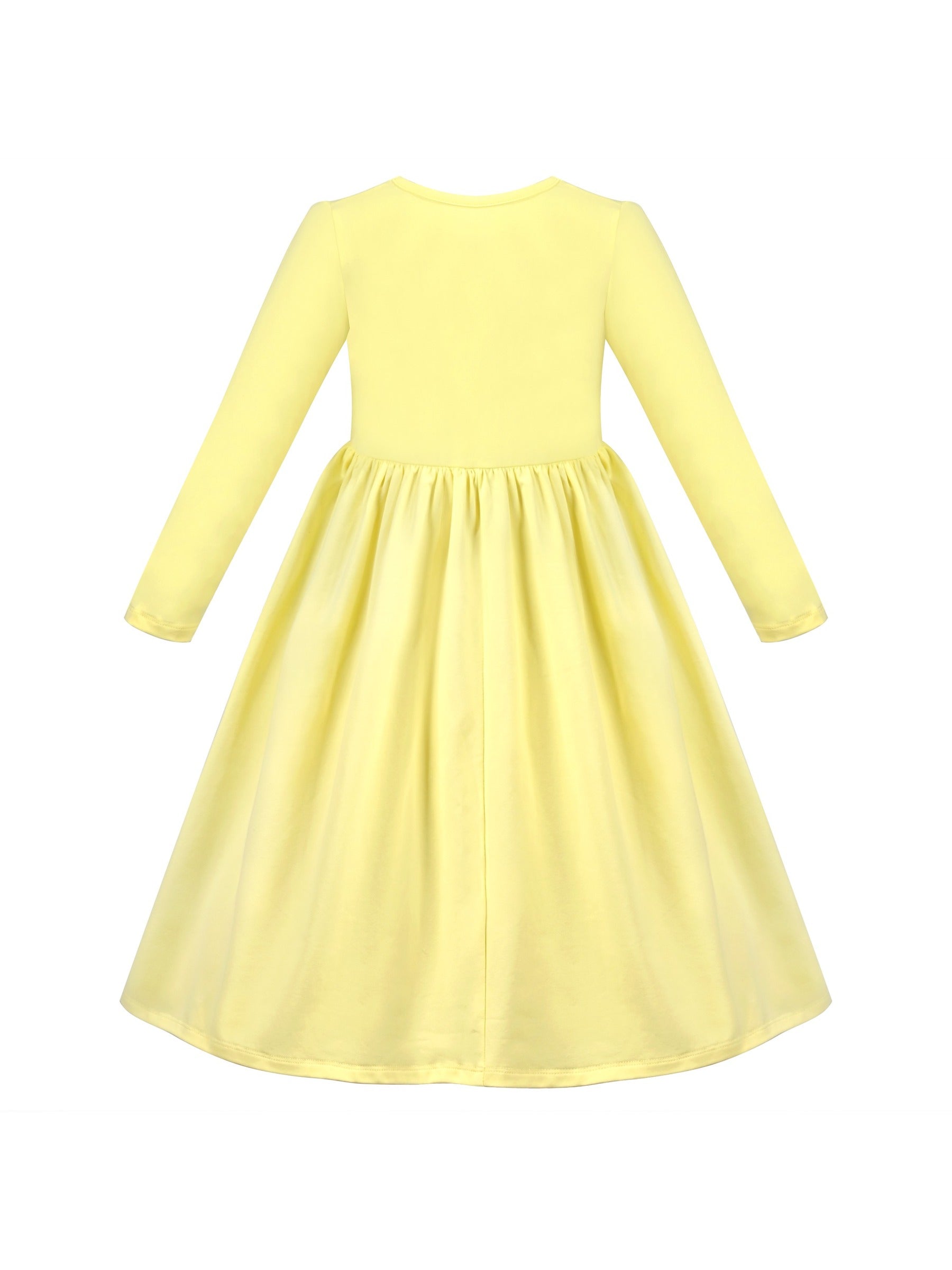 Girls Dress Yellow Casual Cotton Long Sleeve Dress Yellow