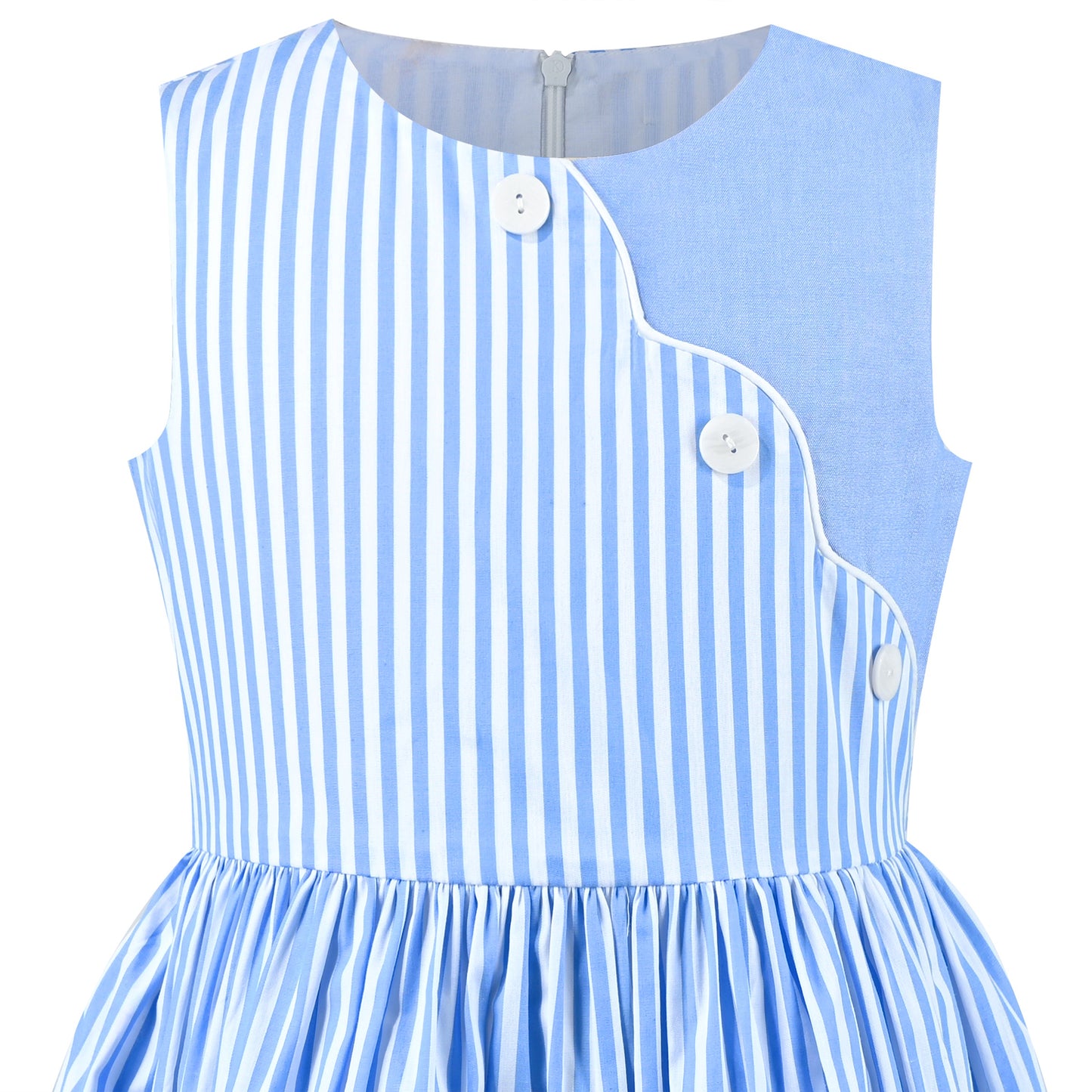 Girls Dress Colorful Floral Print Asymmetrical Color Block Sundress Blue