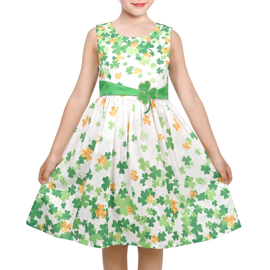 Girls Dress St Patrick Shamrock Lucky Sundress Spring Summer Festive Green