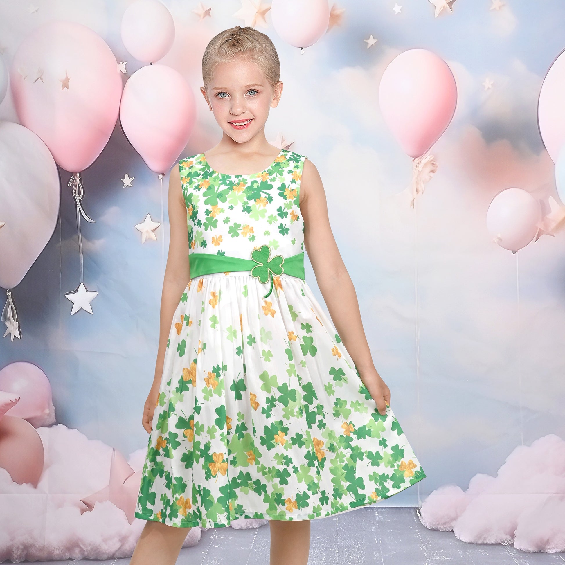 Girls Dress St Patrick Shamrock Lucky Sundress Spring Summer Festive Green