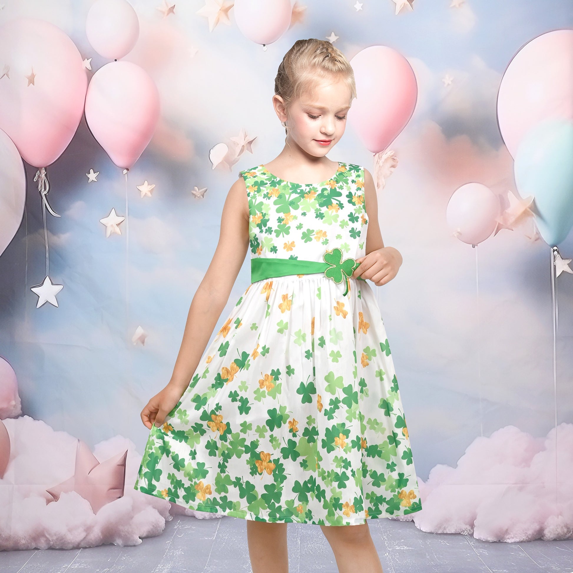 Girls Dress St Patrick Shamrock Lucky Sundress Spring Summer Festive Green