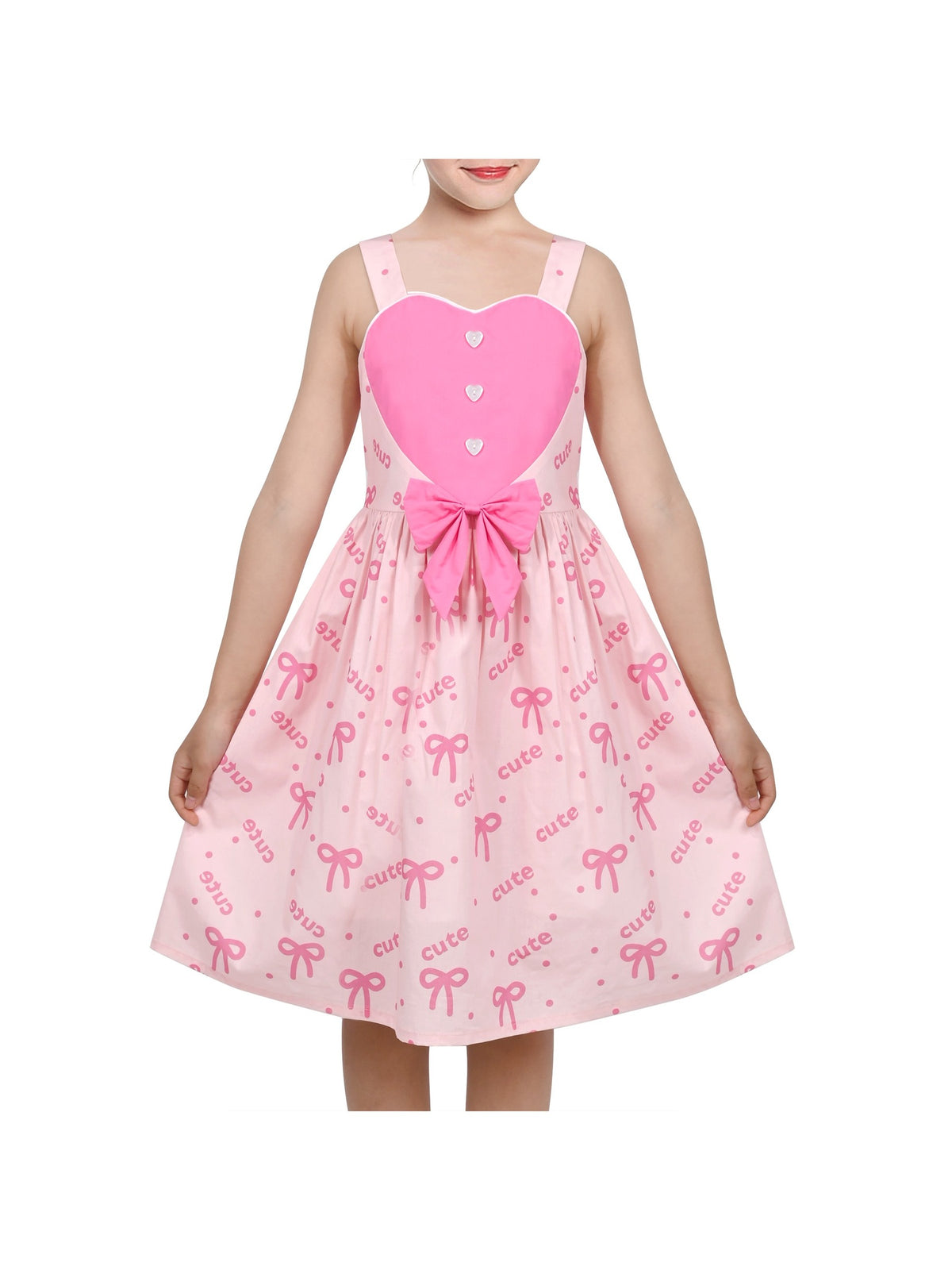 Girls Dress Mauve Plaid Love Heart Playful Holiday Party Casual Sundress - Light Pink Heart