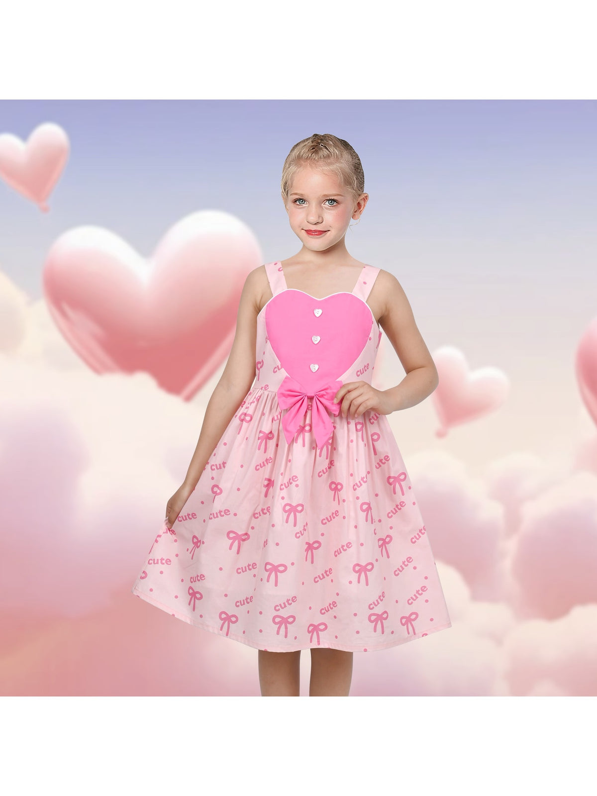 Girls Dress Mauve Plaid Love Heart Playful Holiday Party Casual Sundress - Light Pink Heart