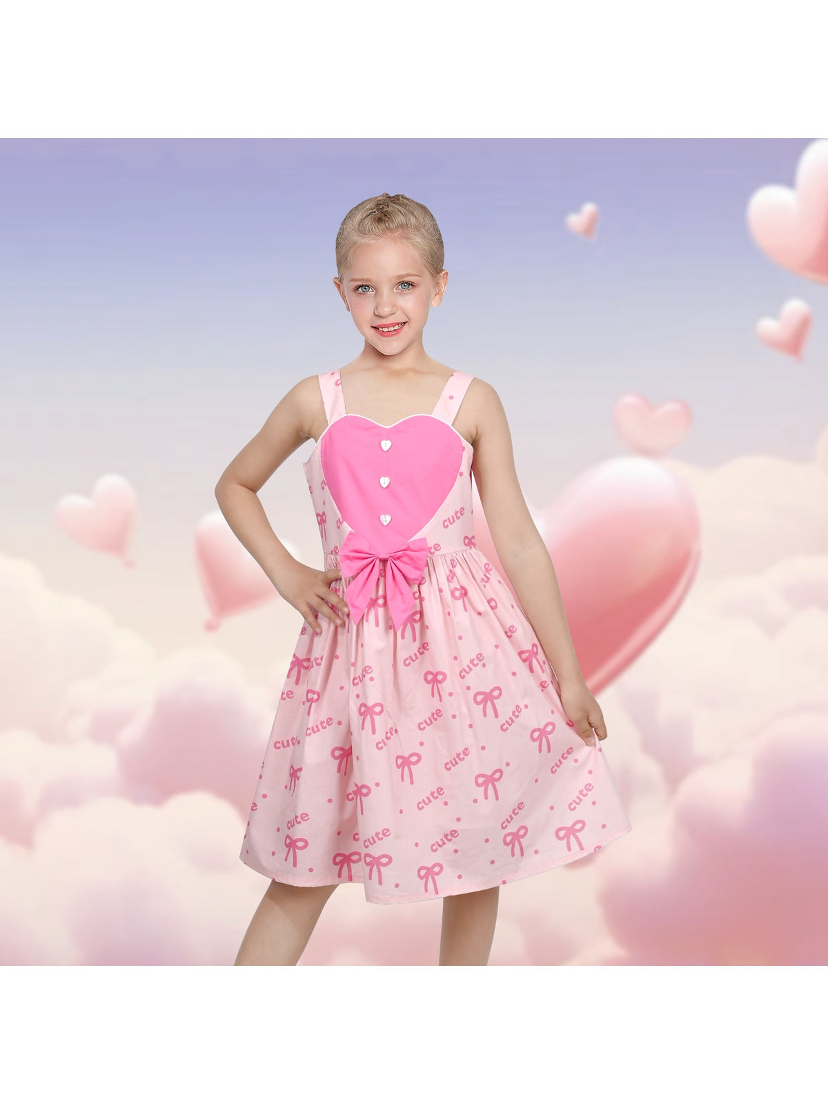 Girls Dress Mauve Plaid Love Heart Playful Holiday Party Casual Sundress - Light Pink Heart