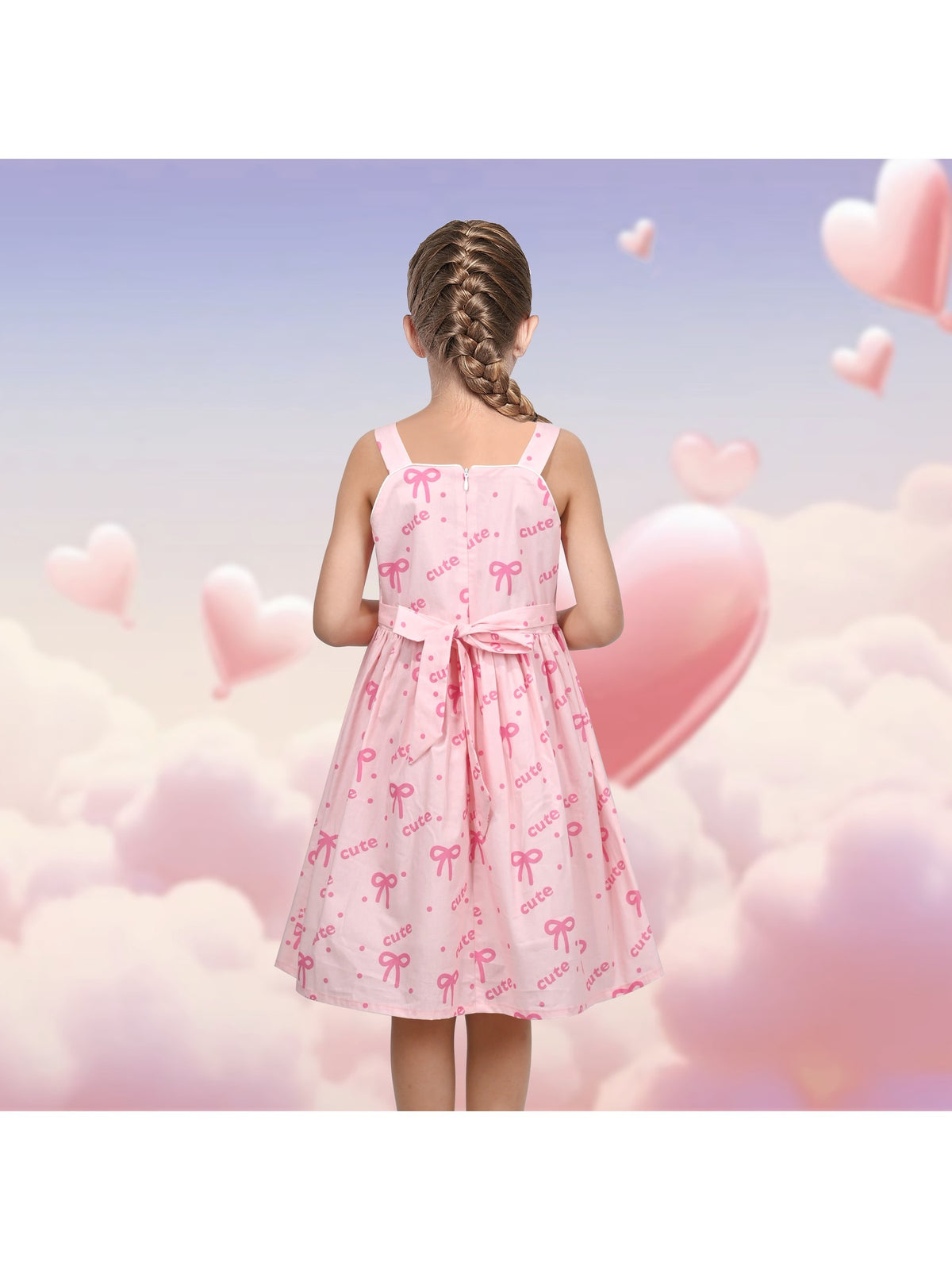 Girls Dress Mauve Plaid Love Heart Playful Holiday Party Casual Sundress - Light Pink Heart