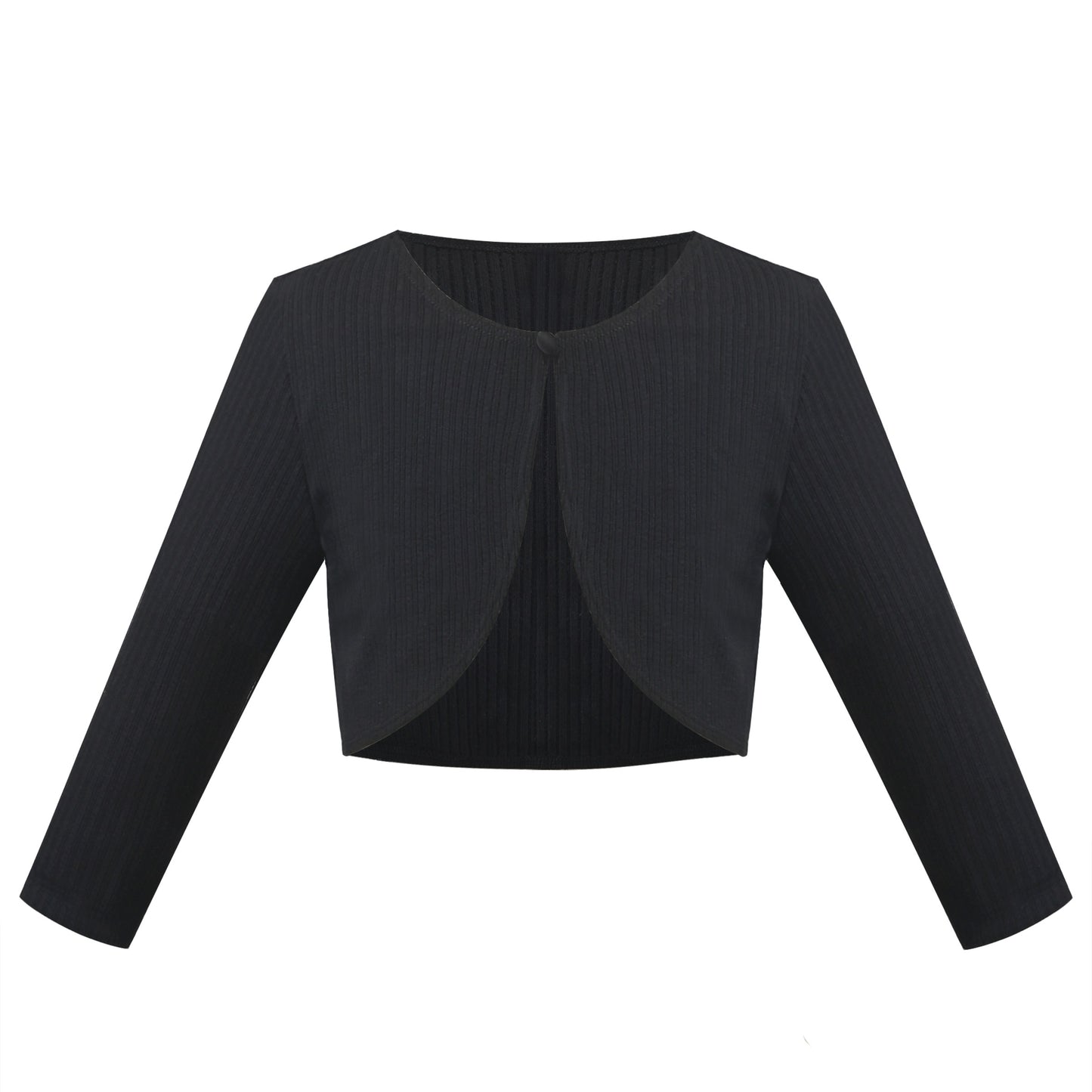 Girls Bolero Shrug Cropped Cardigan Long Sleeve Button Knit Sweater Black Black