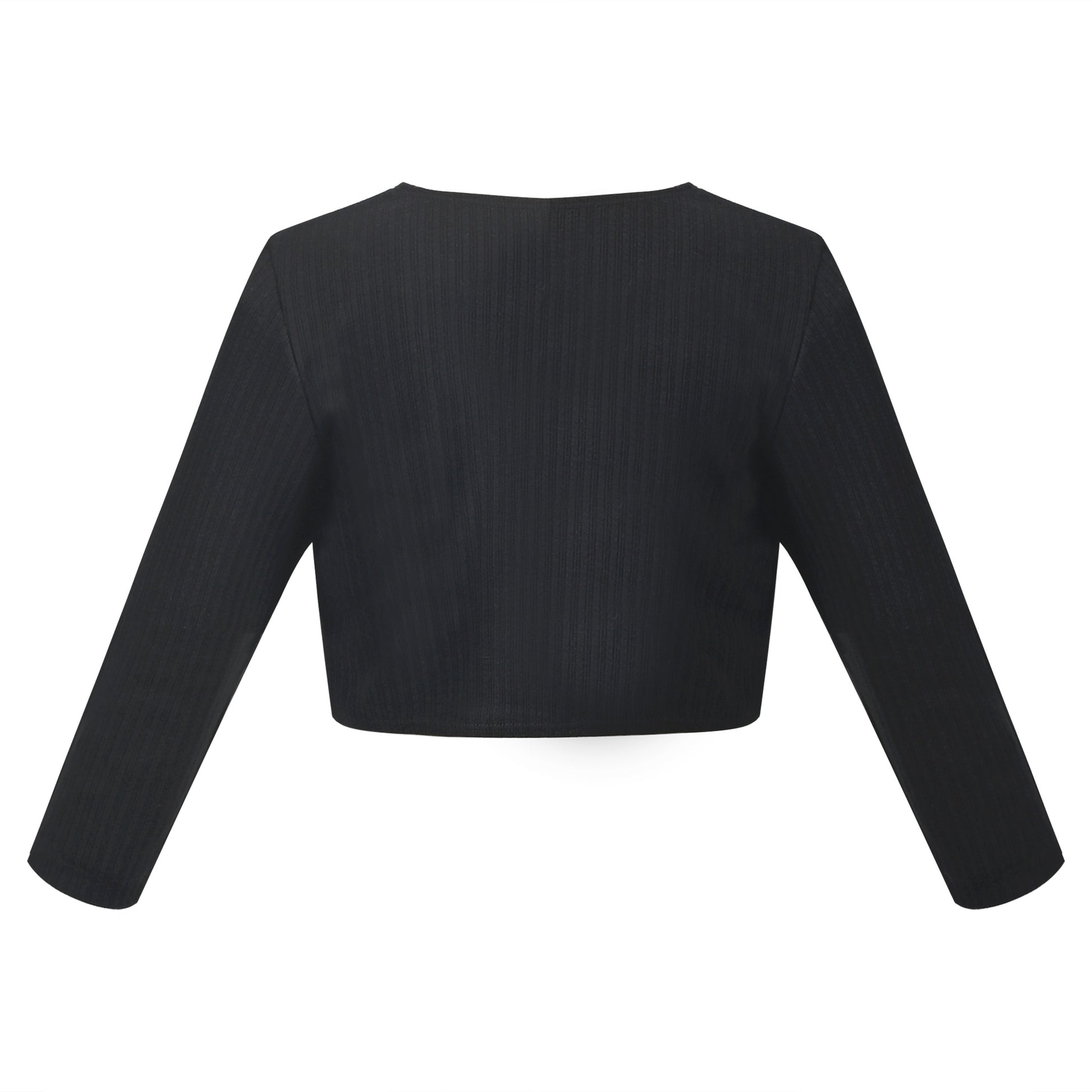 Girls Bolero Shrug Cropped Cardigan Long Sleeve Button Knit Sweater Black Black