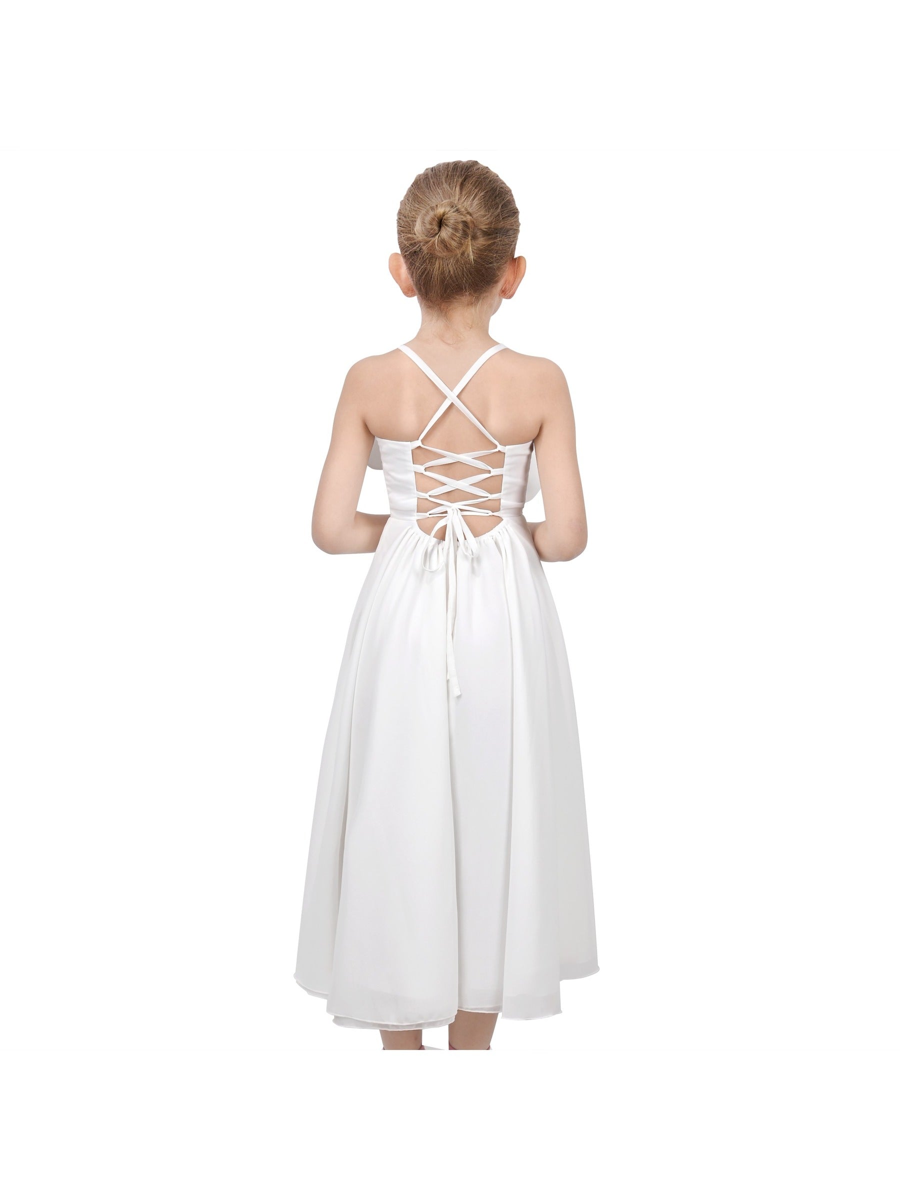 Flower Girls Dress Criss Cross Formal Wedding Event Communion Pageant White