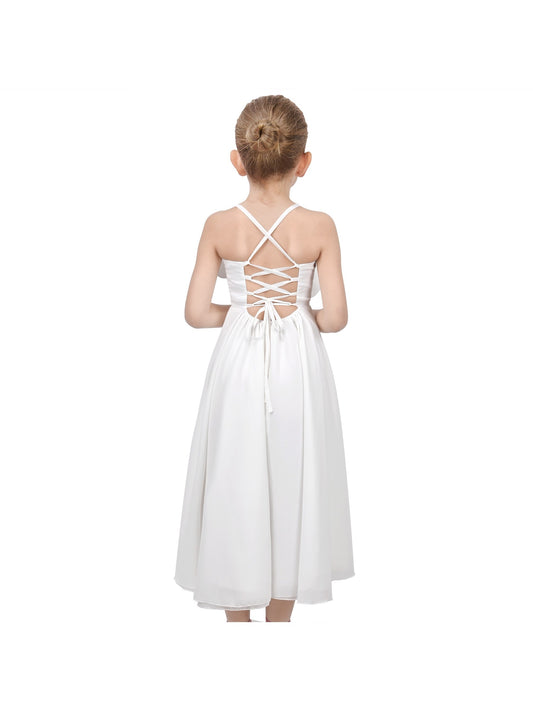 Flower Girls Dress Criss Cross Formal Wedding Event Communion Pageant White