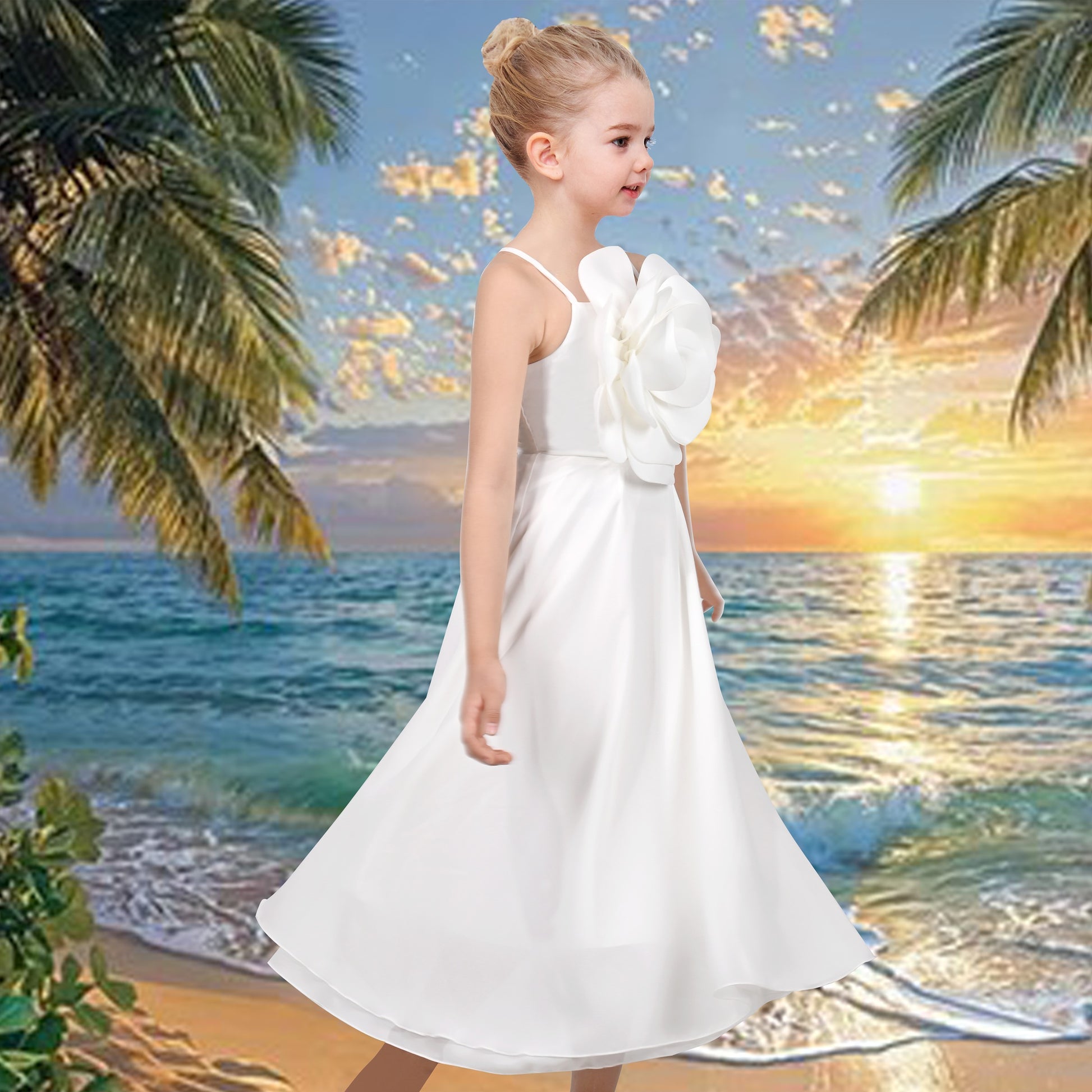 Flower Girls Dress Criss Cross Formal Wedding Event Communion Pageant White