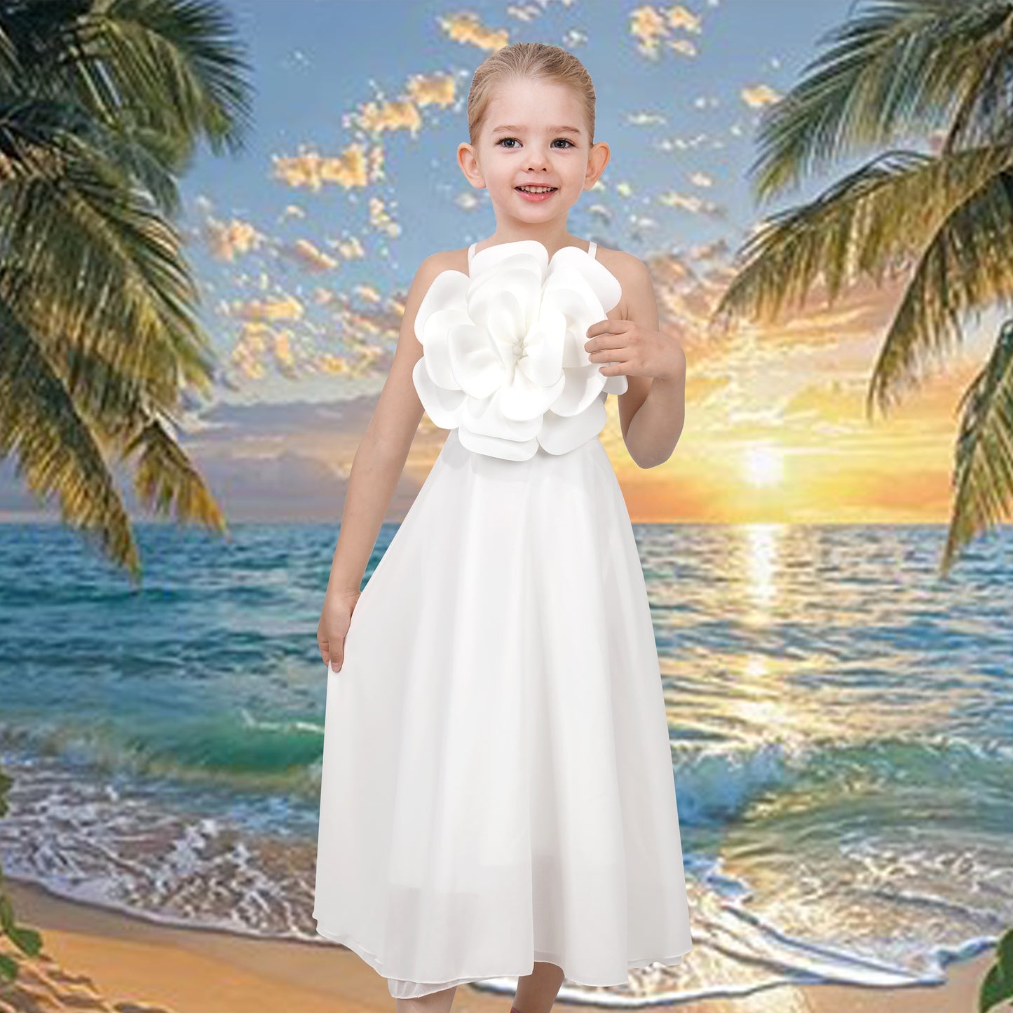 Flower Girls Dress Criss Cross Formal Wedding Event Communion Pageant White