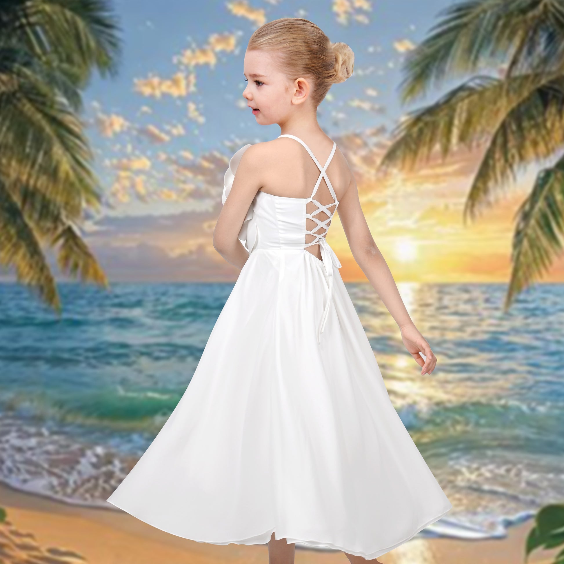Flower Girls Dress Criss Cross Formal Wedding Event Communion Pageant White