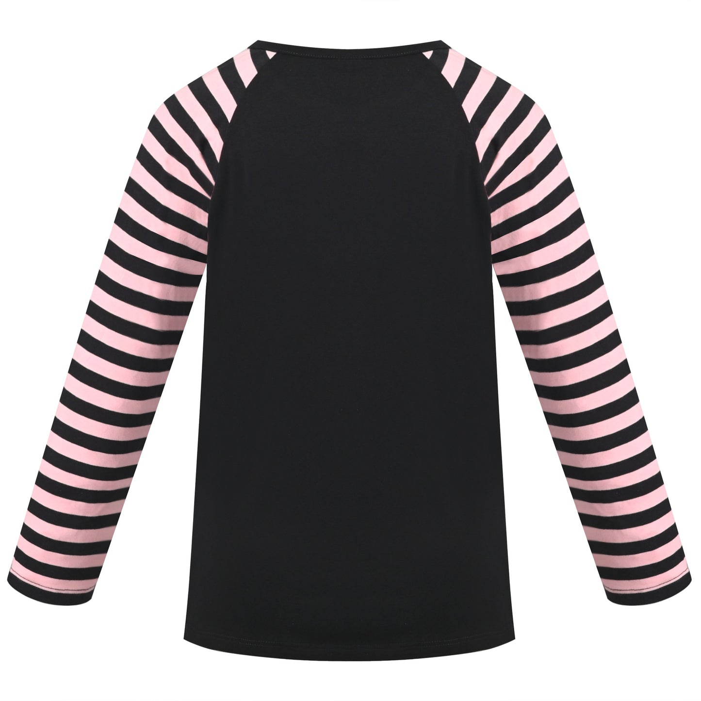 Girls Top Shirt Long Sleeve Pink Striped Valentine Crewneck Soft Casual Black
