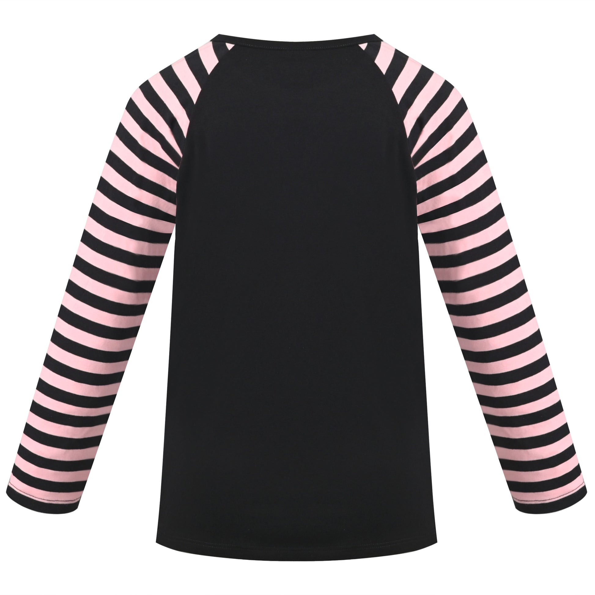 Girls Top Shirt Long Sleeve Pink Striped Valentine Crewneck Soft Casual Black