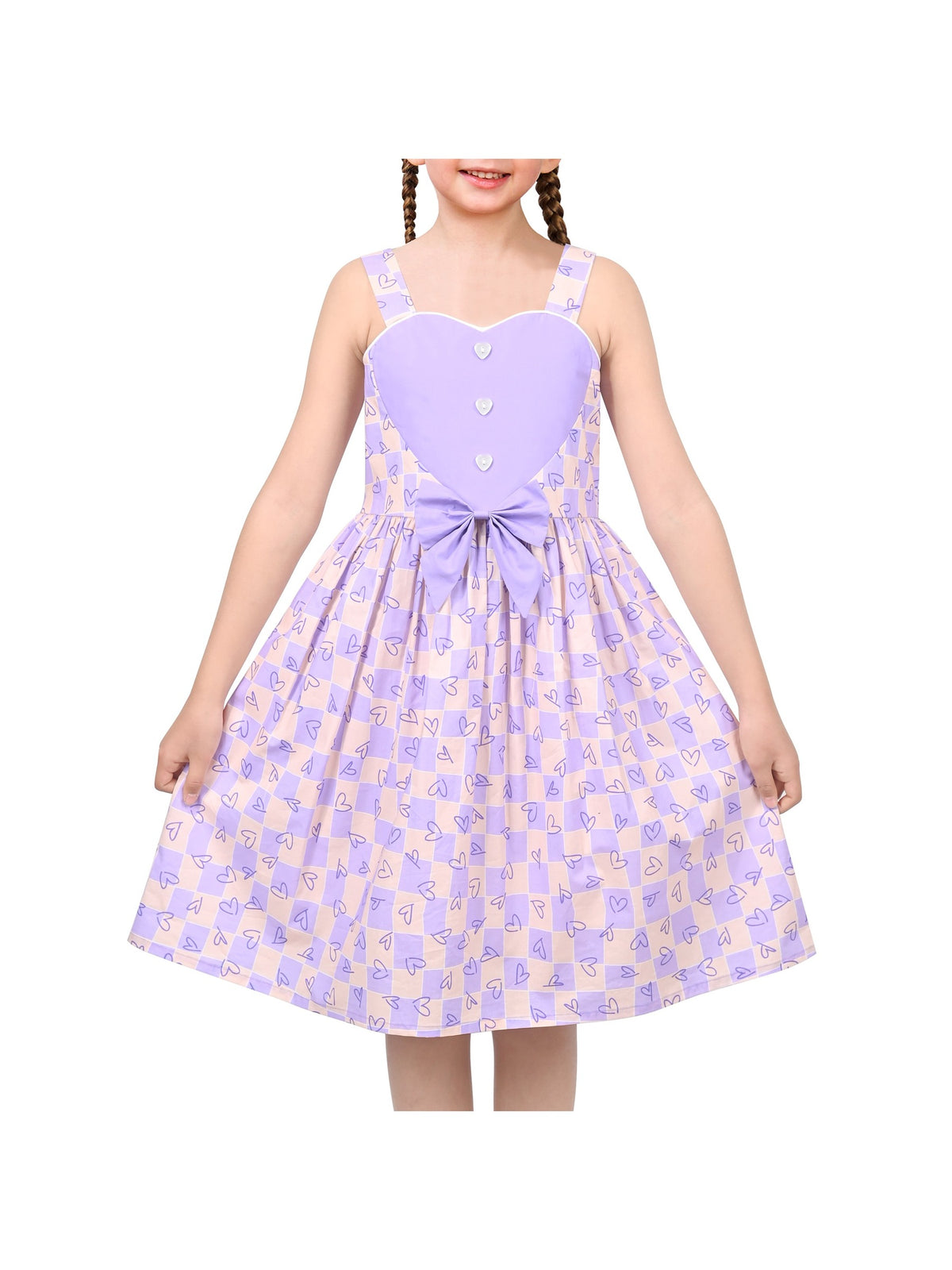 Girls Dress Mauve Plaid Love Heart Playful Holiday Party Casual Sundress - Purple Heart