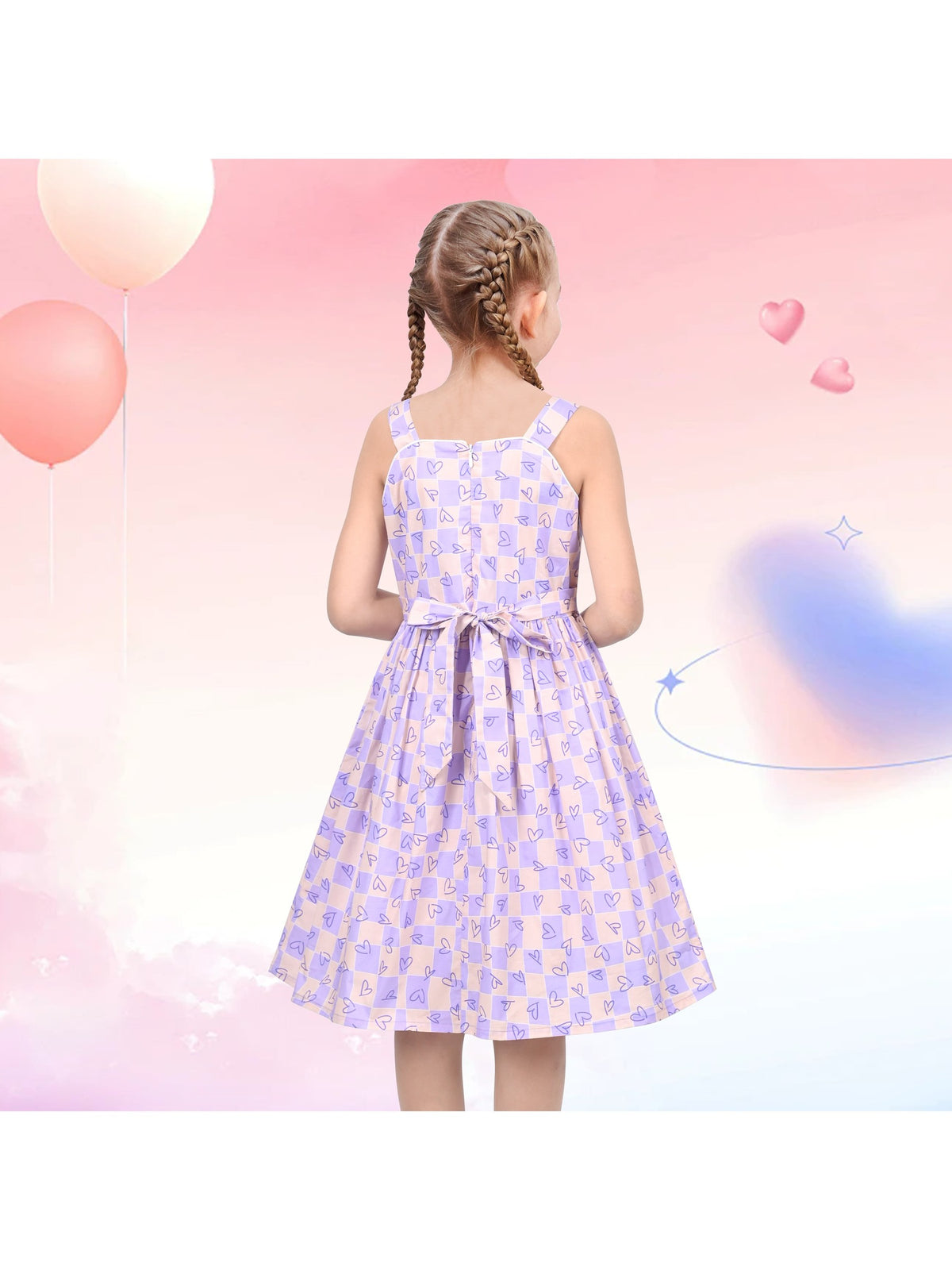 Girls Dress Mauve Plaid Love Heart Playful Holiday Party Casual Sundress - Purple Heart