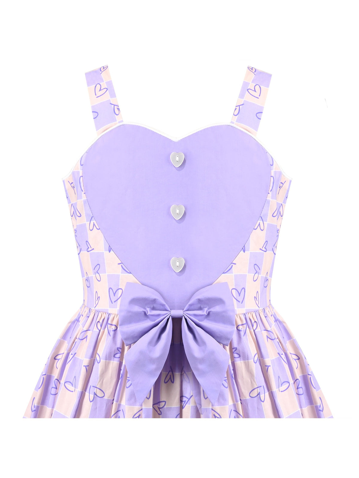 Girls Dress Mauve Plaid Love Heart Playful Holiday Party Casual Sundress - Purple Heart