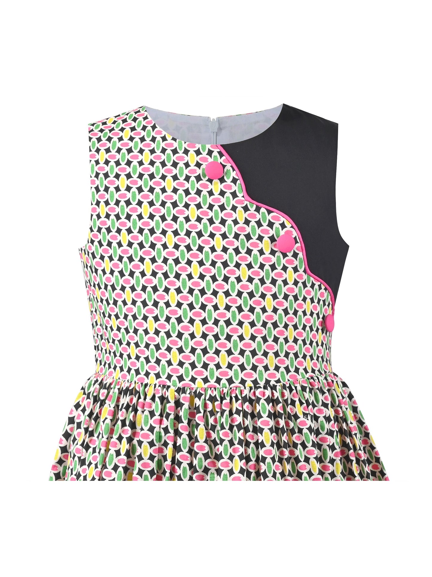 Girls Dress Colorful Floral Print Asymmetrical Color Block Sundress Beige