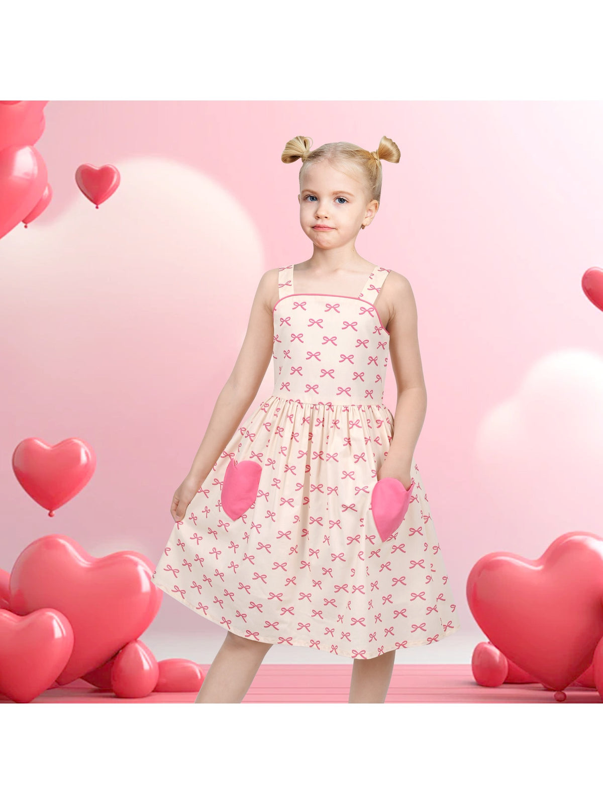 Girls Dress Mauve Plaid Love Heart Playful Holiday Party Casual Sundress - Pink Heart Pocket