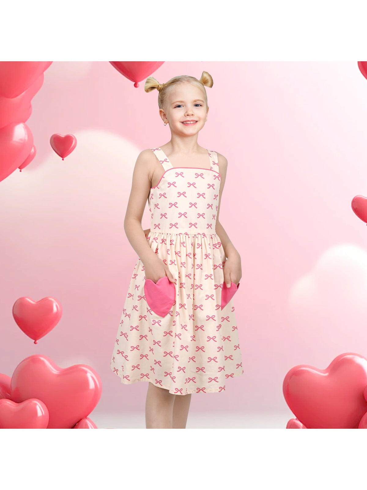 Girls Dress Mauve Plaid Love Heart Playful Holiday Party Casual Sundress - Pink Heart Pocket