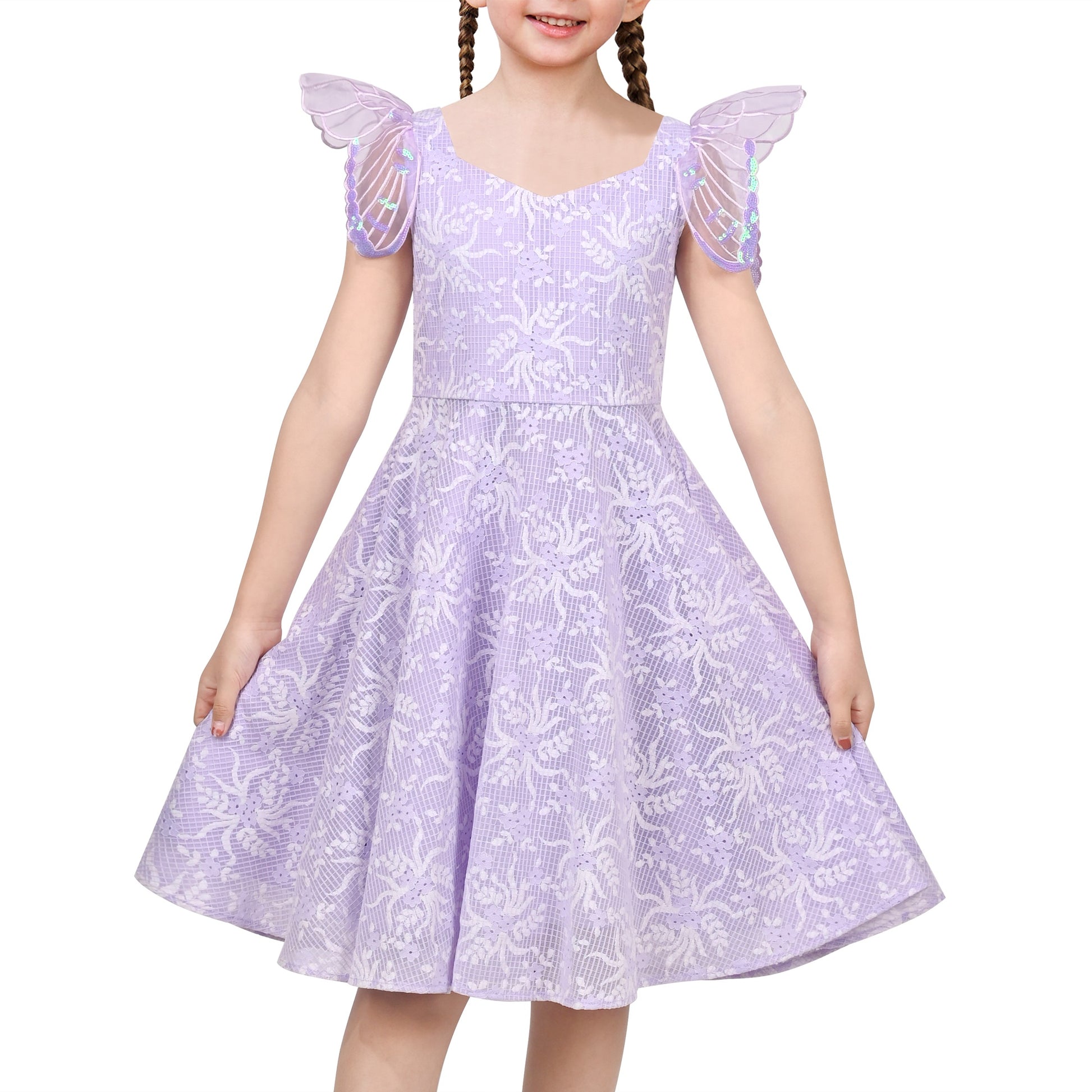 Girls Dress Black Floral Butterfly Formal Party Pageant Purple