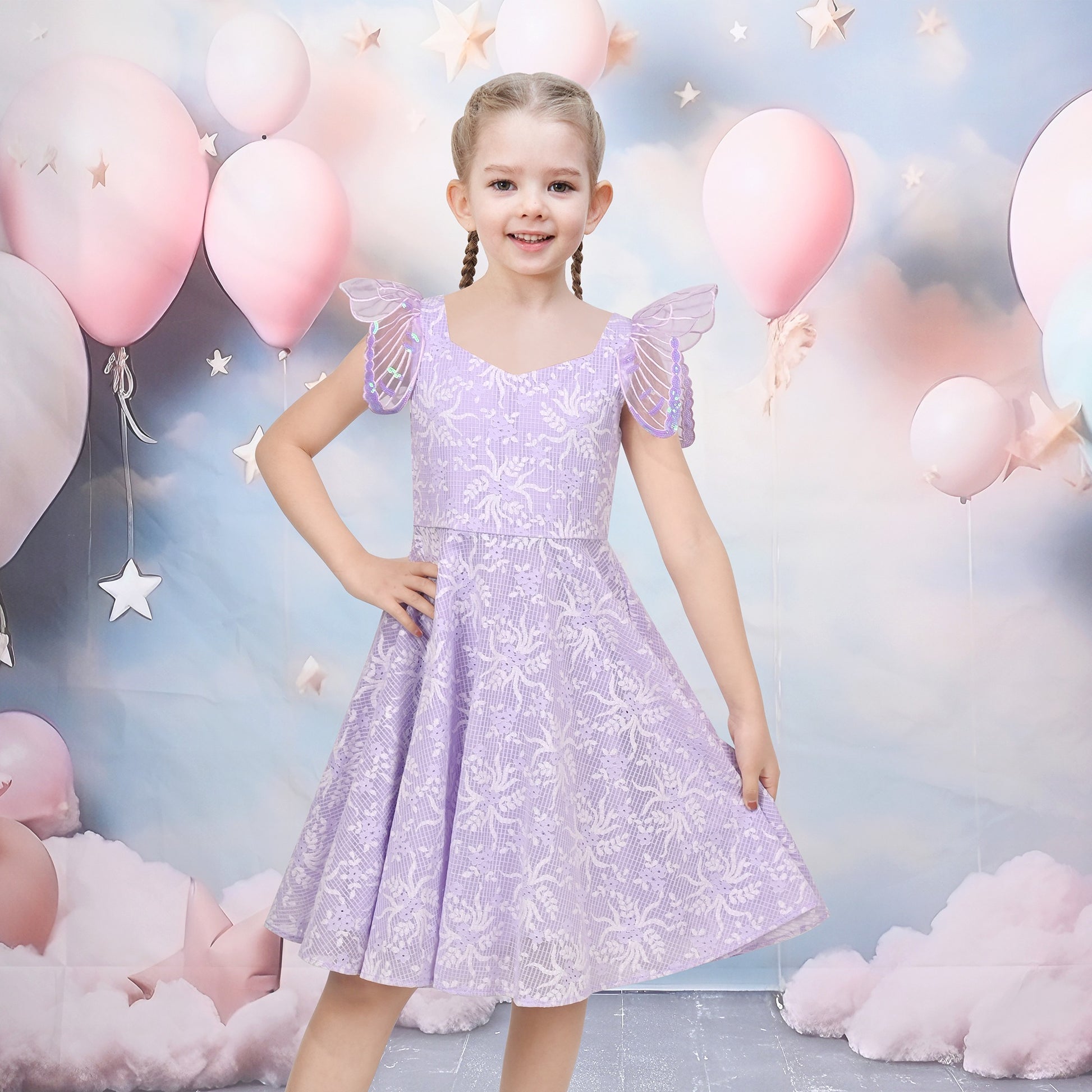 Girls Dress Black Floral Butterfly Formal Party Pageant Purple