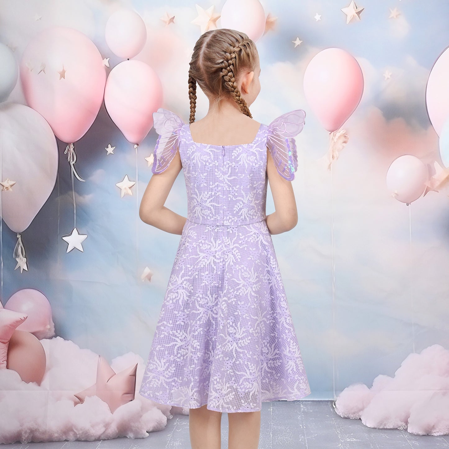 Girls Dress Black Floral Butterfly Formal Party Pageant Purple