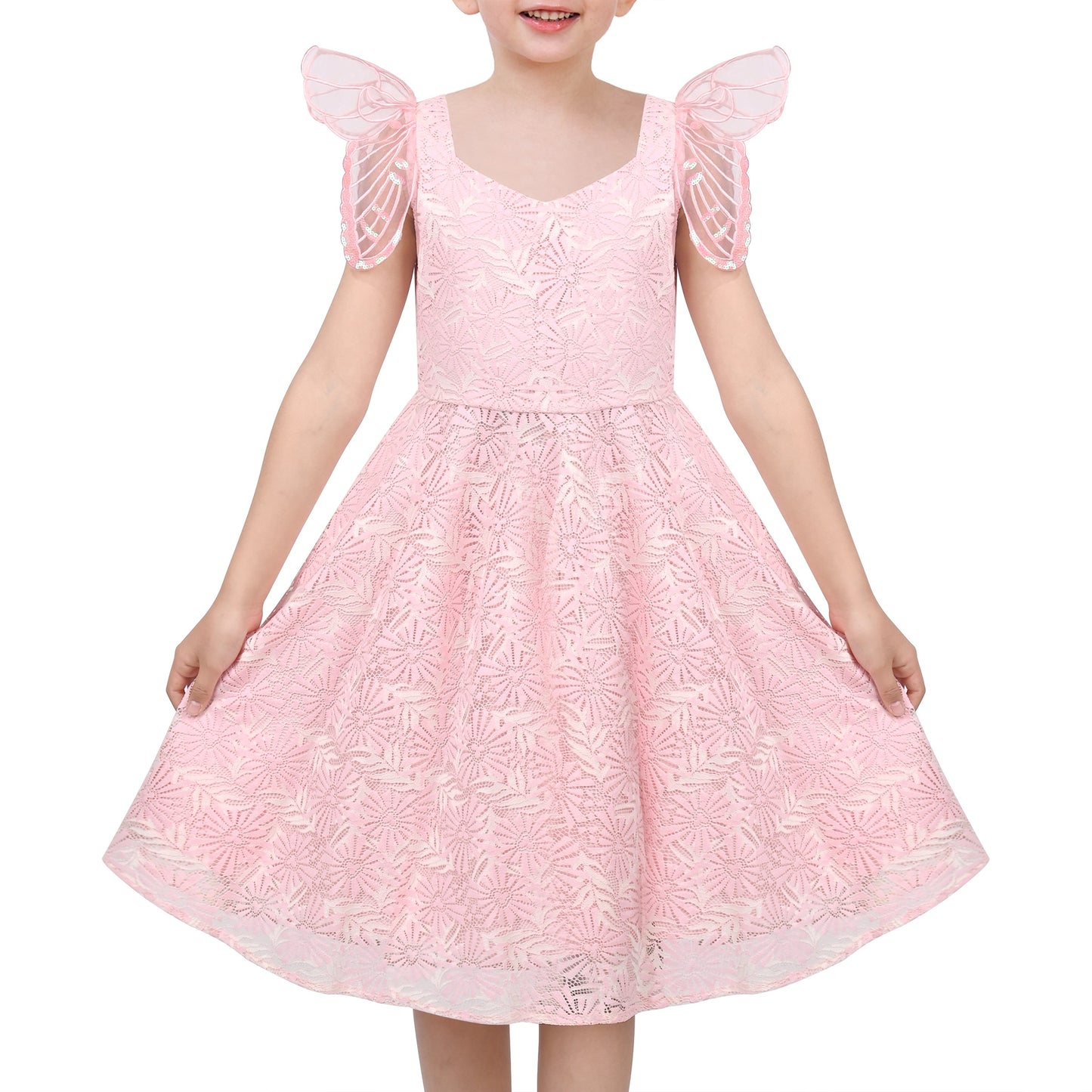 Girls Dress Black Floral Butterfly Formal Party Pageant Pink