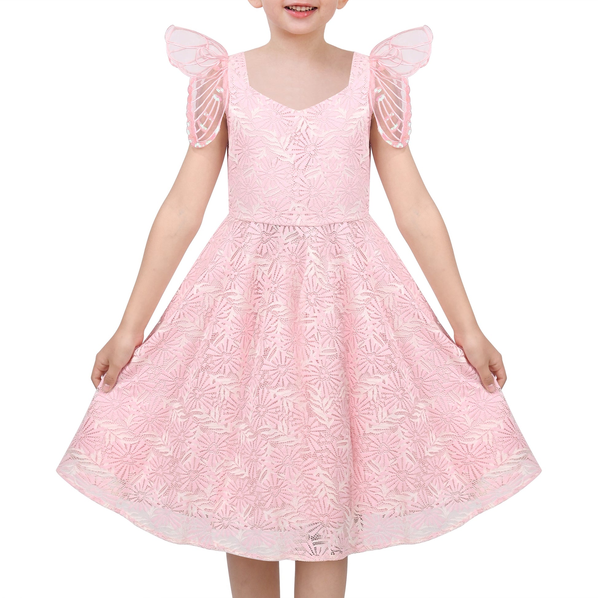Girls Dress Black Floral Butterfly Formal Party Pageant Pink