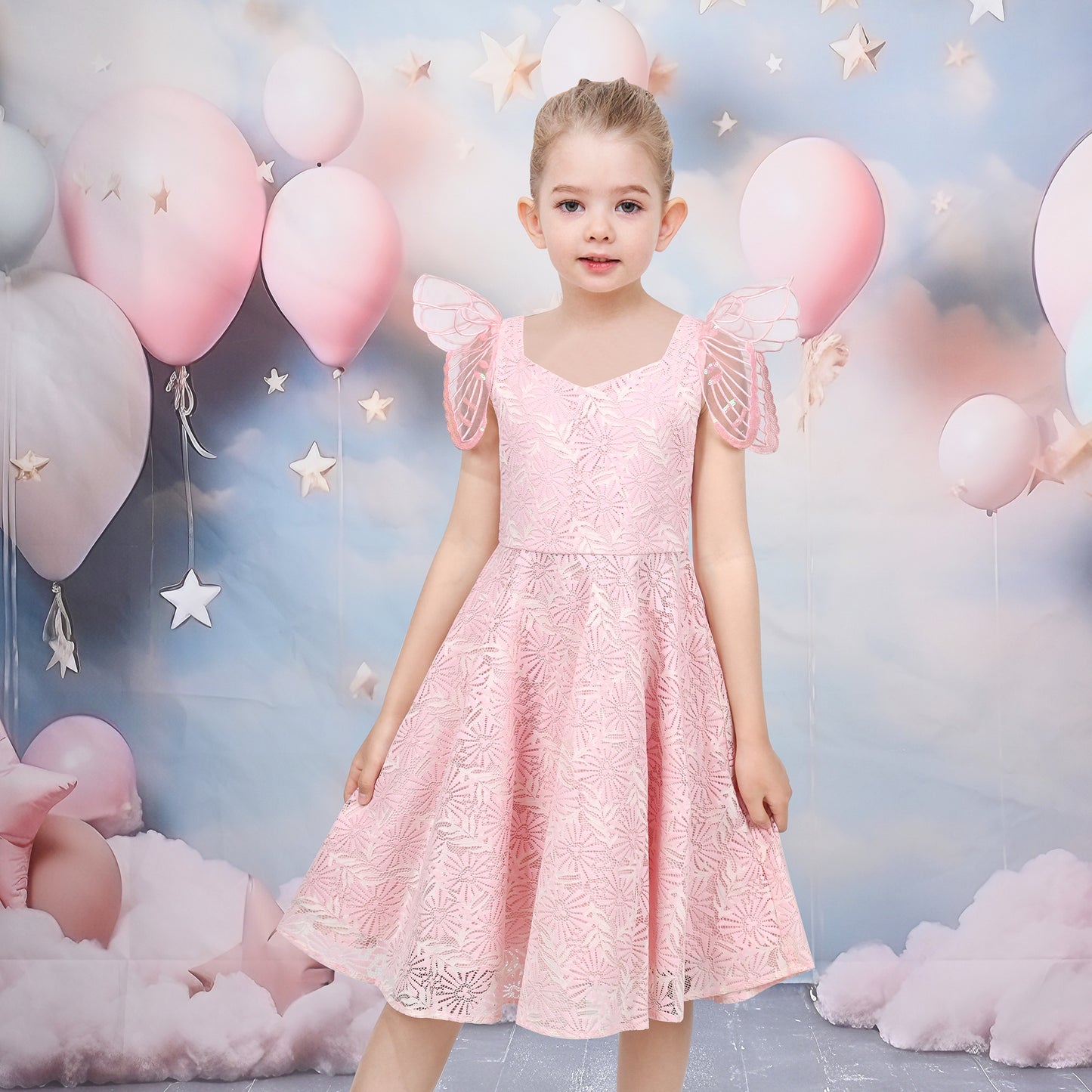Girls Dress Black Floral Butterfly Formal Party Pageant Pink