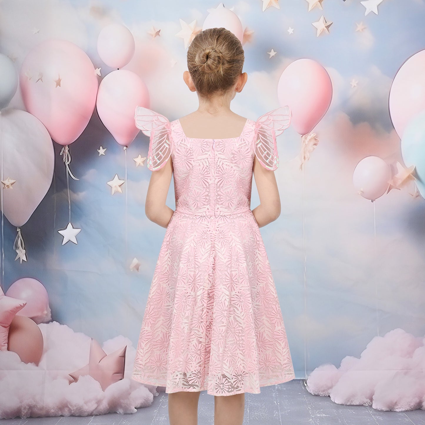 Girls Dress Black Floral Butterfly Formal Party Pageant Pink