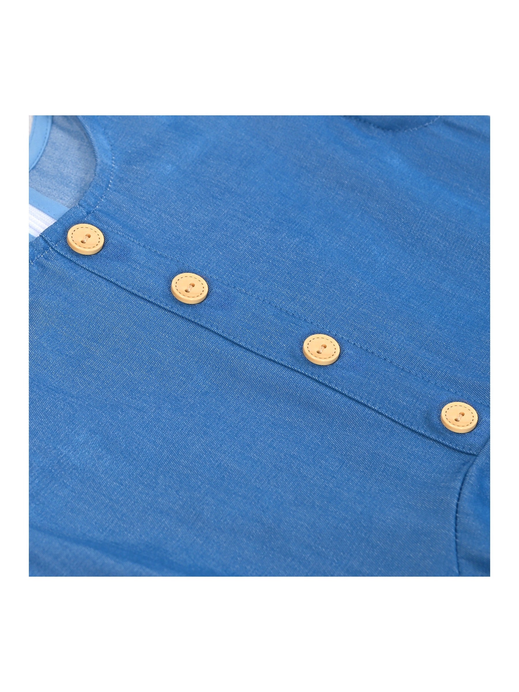 Girls Dress Royal Blue Front Button Swing Lace Flying Sleeve Vintage Blue