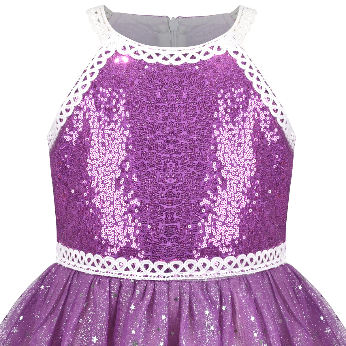 Girls Dress Purple Butterfly Embroidered Halter Dress Party - Lavender