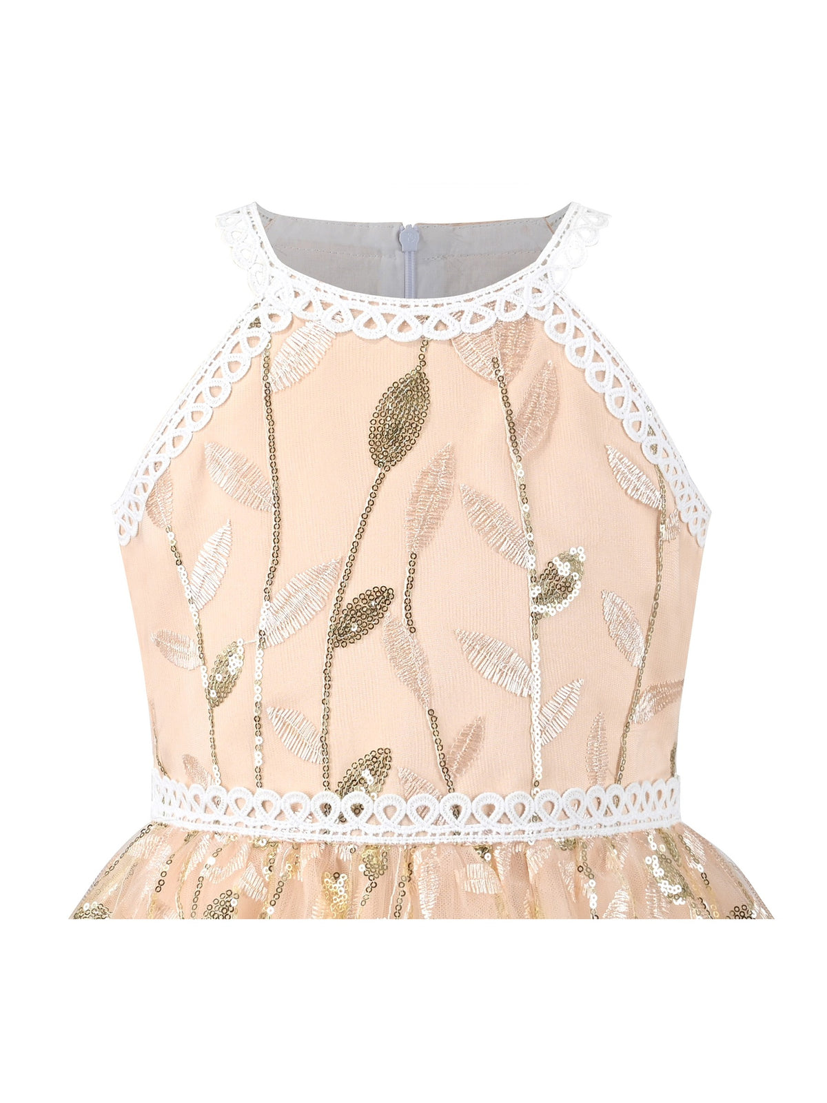 Girls Dress Purple Butterfly Embroidered Halter Dress Party - Gold Leaf