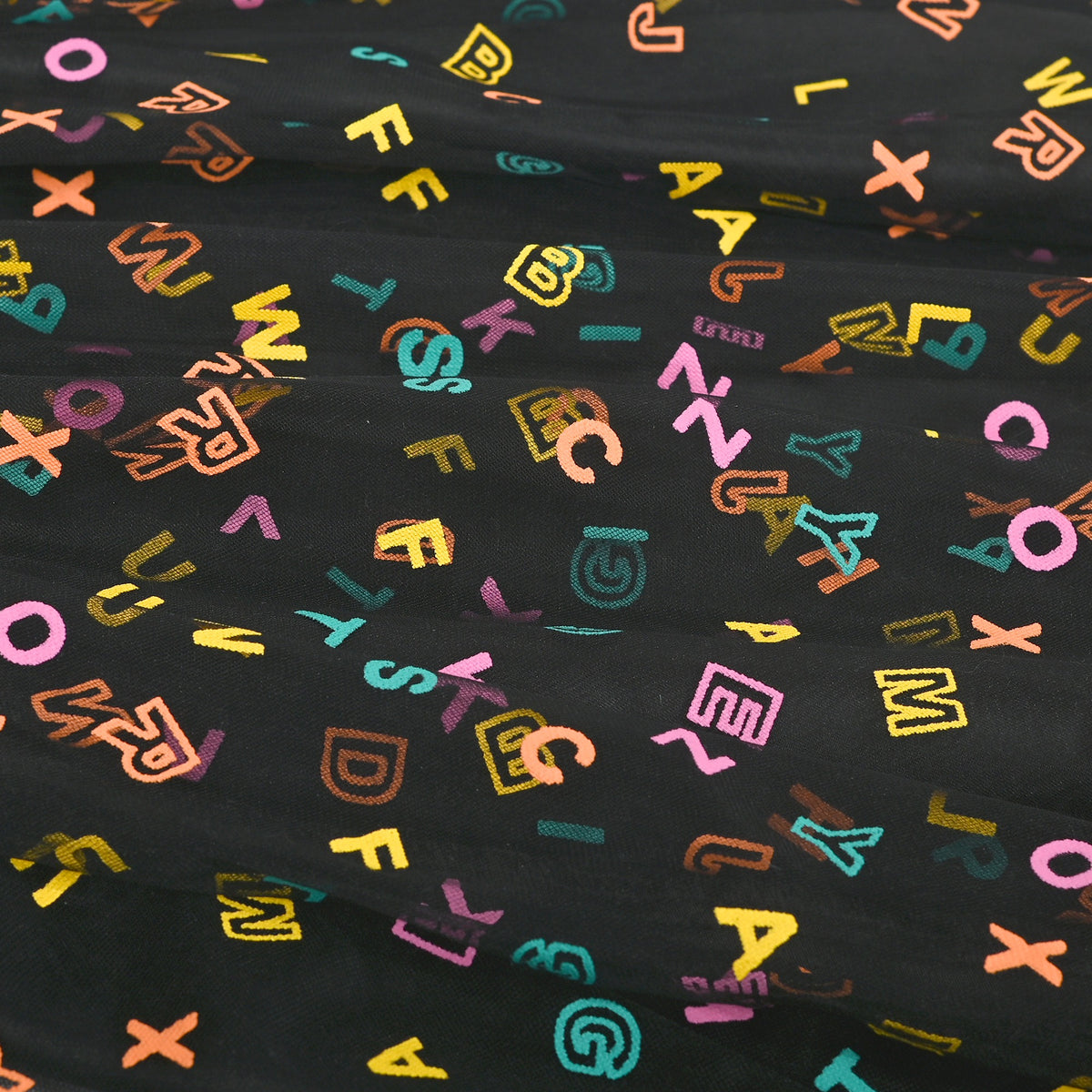 Girls Dress Black Sleeveless Colorful Alphabet Belt Cute School Hanky Hem - Rainbow Alphabet
