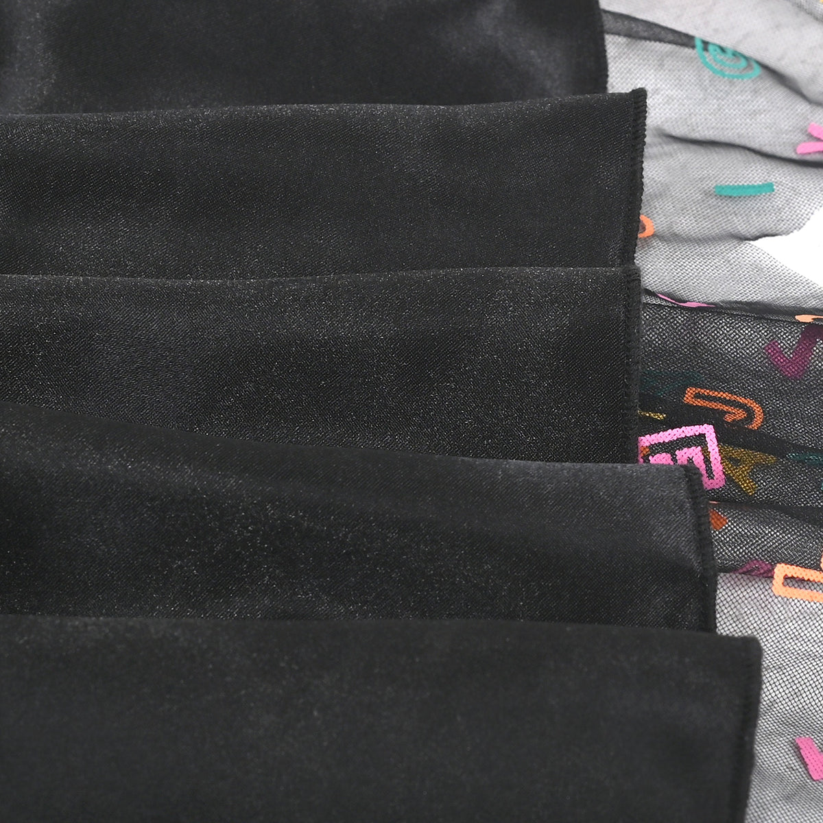 Girls Dress Black Sleeveless Colorful Alphabet Belt Cute School Hanky Hem - Rainbow Alphabet