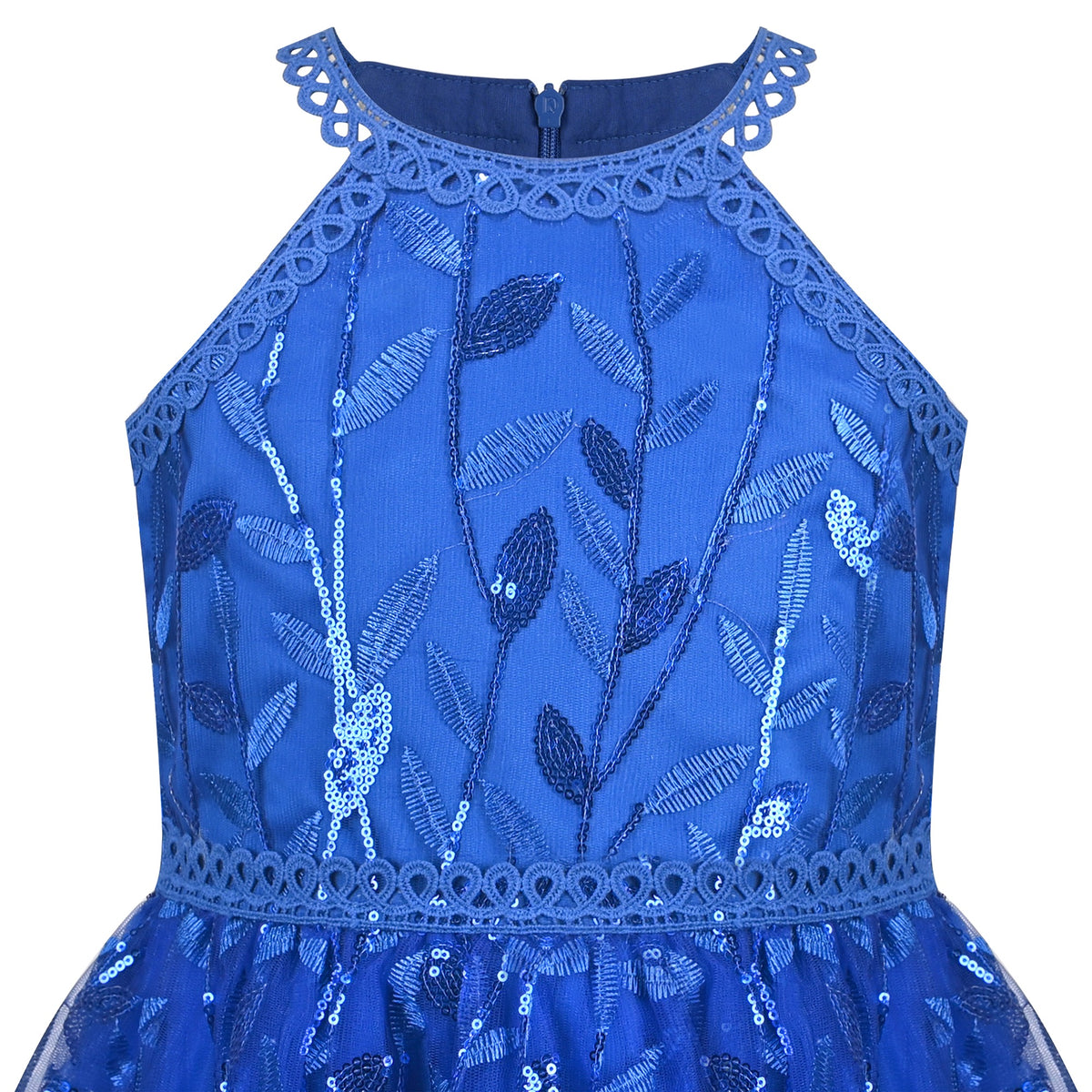 Girls Dress Purple Butterfly Embroidered Halter Dress Party - Royal Blue