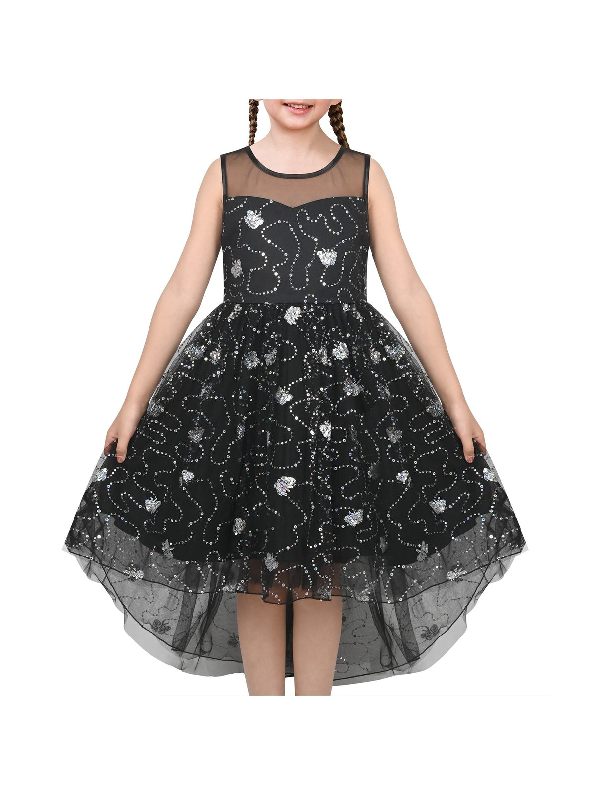 Girls Dress Peach Sequin Mermaid High Low Tulle Party Gown Fantasy Beach Formal Pageant - Black Butterfly