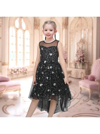 Girls Dress Peach Sequin Mermaid High Low Tulle Party Gown Fantasy Beach Formal Pageant - Black Butterfly