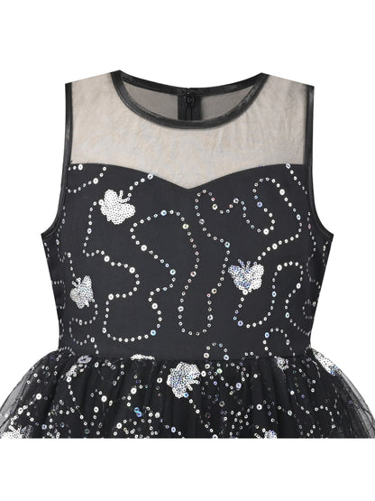Girls Dress Peach Sequin Mermaid High Low Tulle Party Gown Fantasy Beach Formal Pageant - Black Butterfly