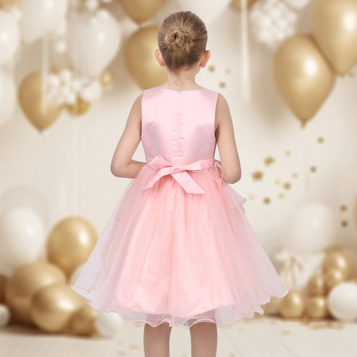 Girls Pink Floral Multilayer Ruffle Tulle Sleeveless Sequin Princess - Pink Embroidery