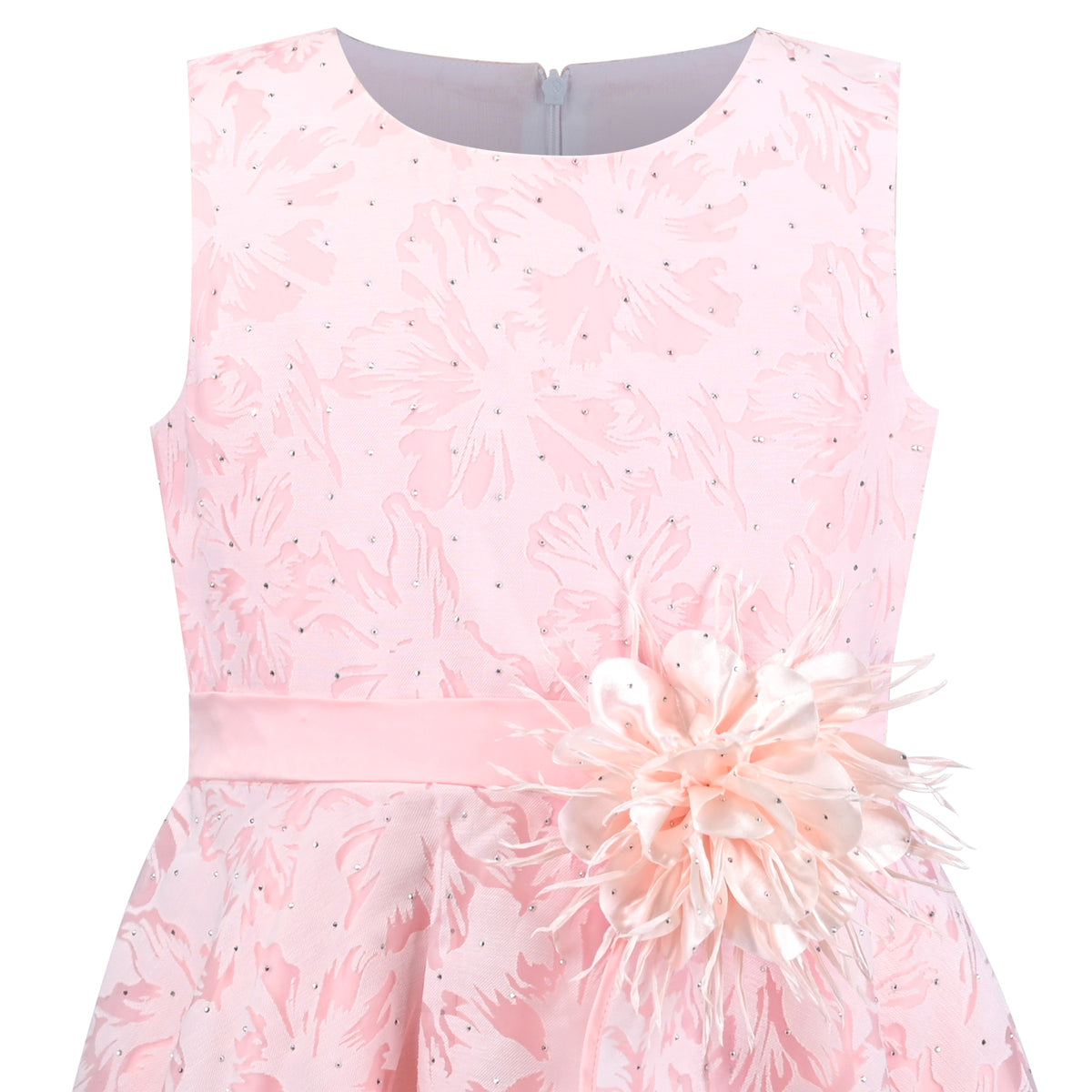 3 Layers Girls Dress Pink Flower Wave Pageant Wedding Kids Clothing - Pink Hollow Flower