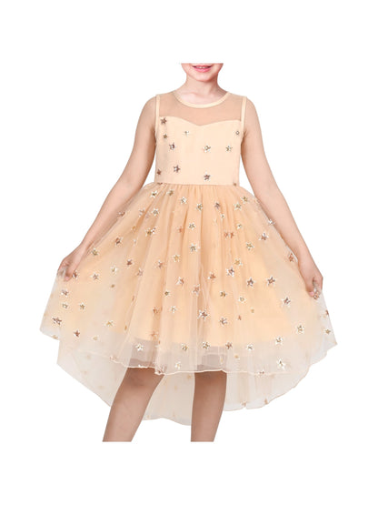 Girls Dress Peach Sequin Mermaid High Low Tulle Party Gown Fantasy Beach Formal Pageant - Beige Star
