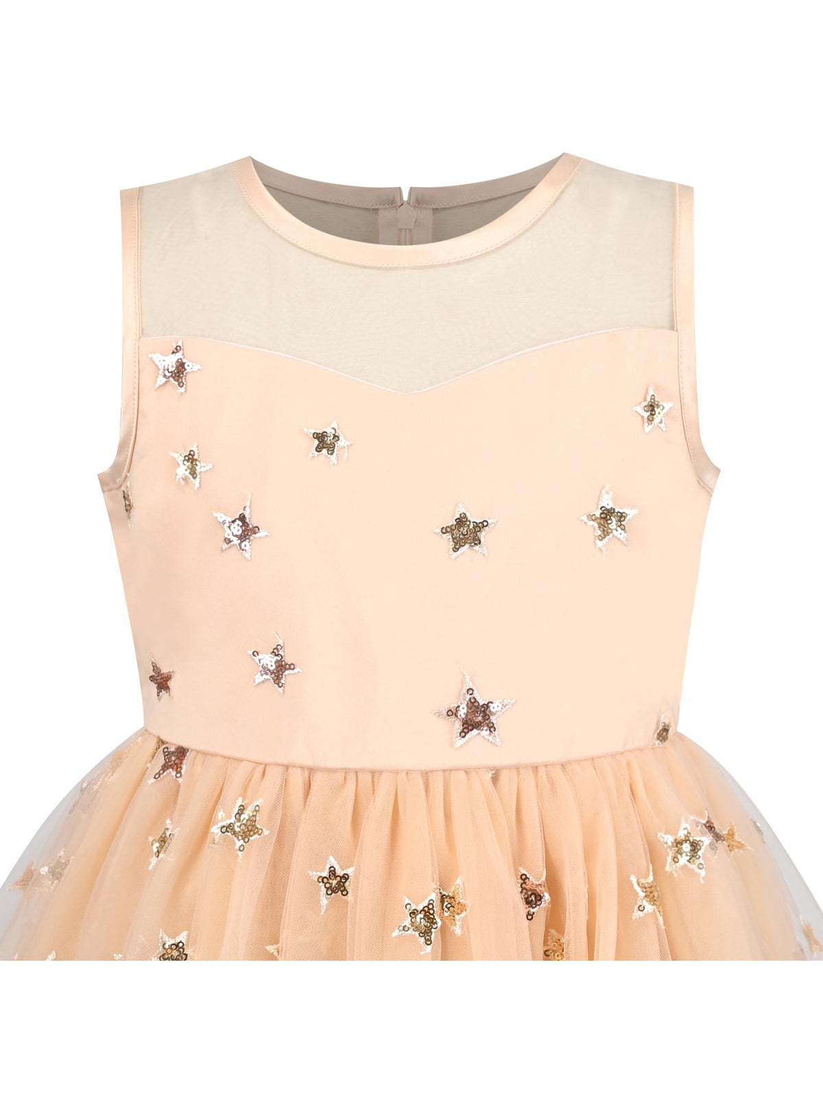 Girls Dress Peach Sequin Mermaid High Low Tulle Party Gown Fantasy Beach Formal Pageant - Beige Star
