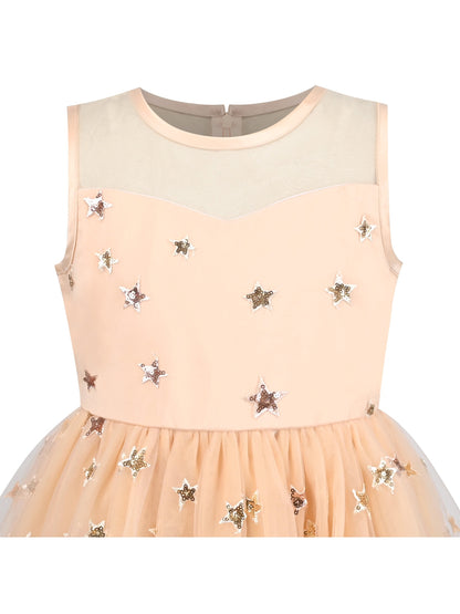 Girls Dress Peach Sequin Mermaid High Low Tulle Party Gown Fantasy Beach Formal Pageant - Beige Star