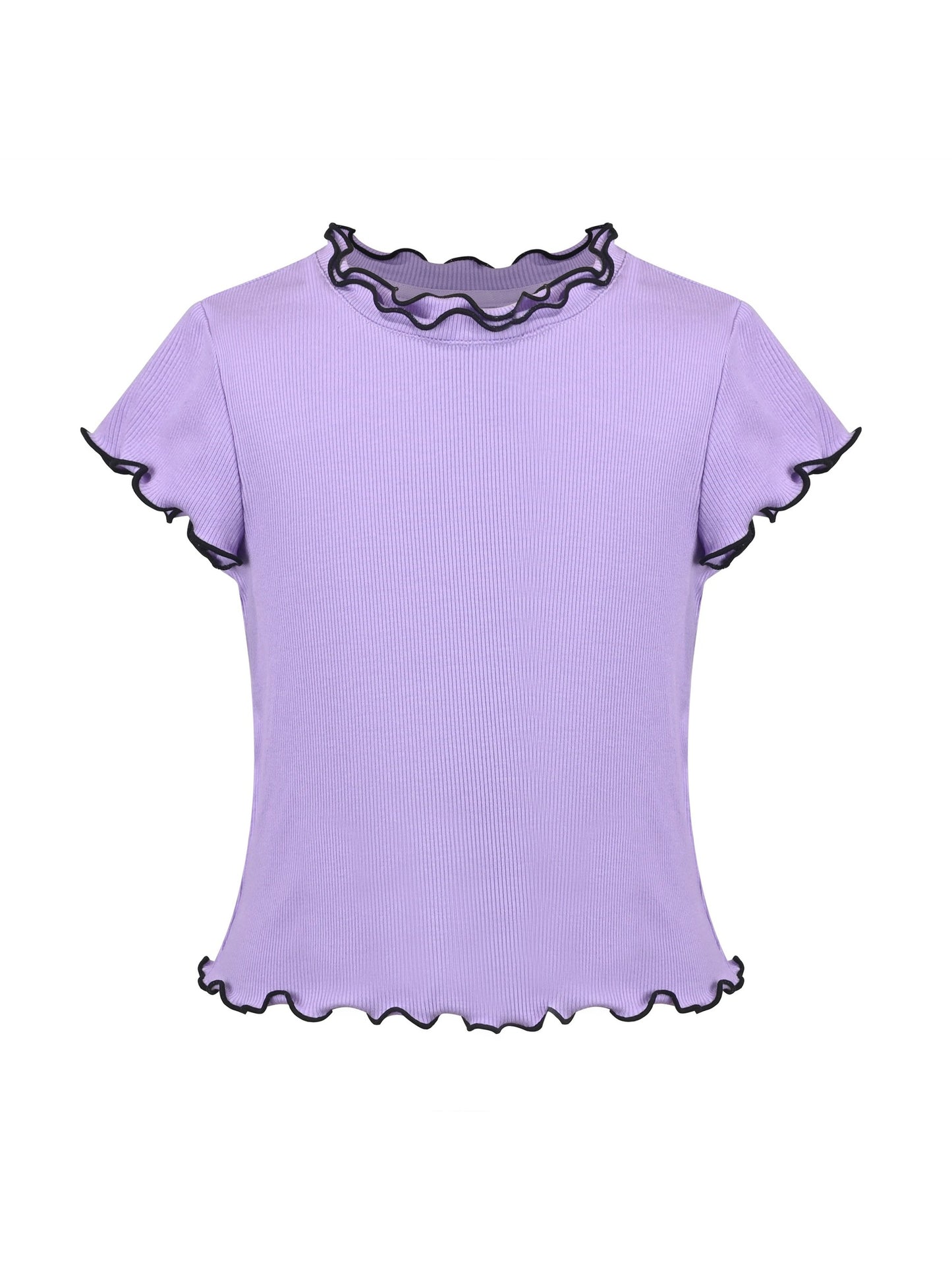 Girls Short Sleeve Tee T-Shirt Gray Butterfly Collar Cotton Purple
