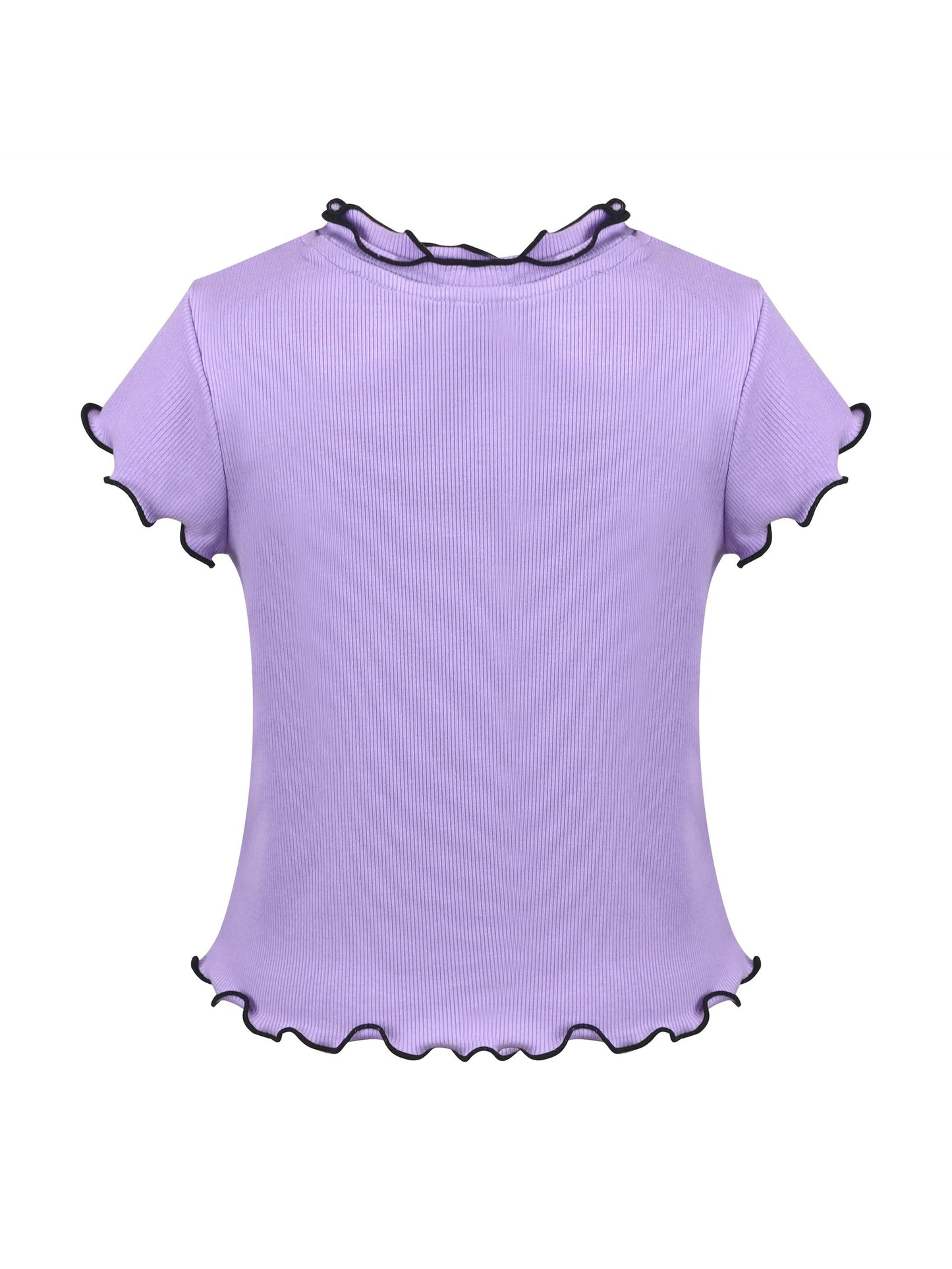 Girls Short Sleeve Tee T-Shirt Gray Butterfly Collar Cotton Purple